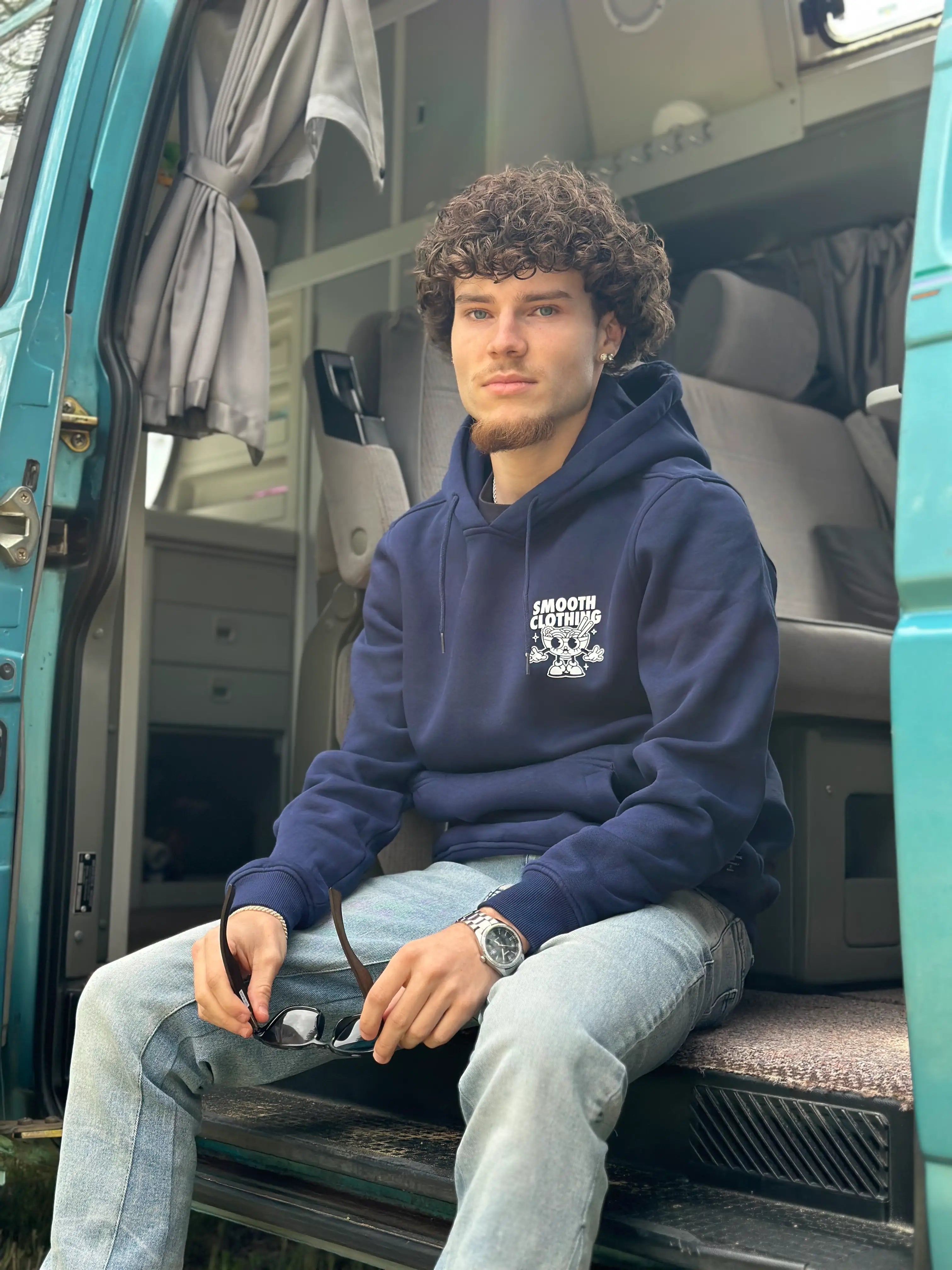 Dark Blue Hoodie / Noods White Font+Back Men