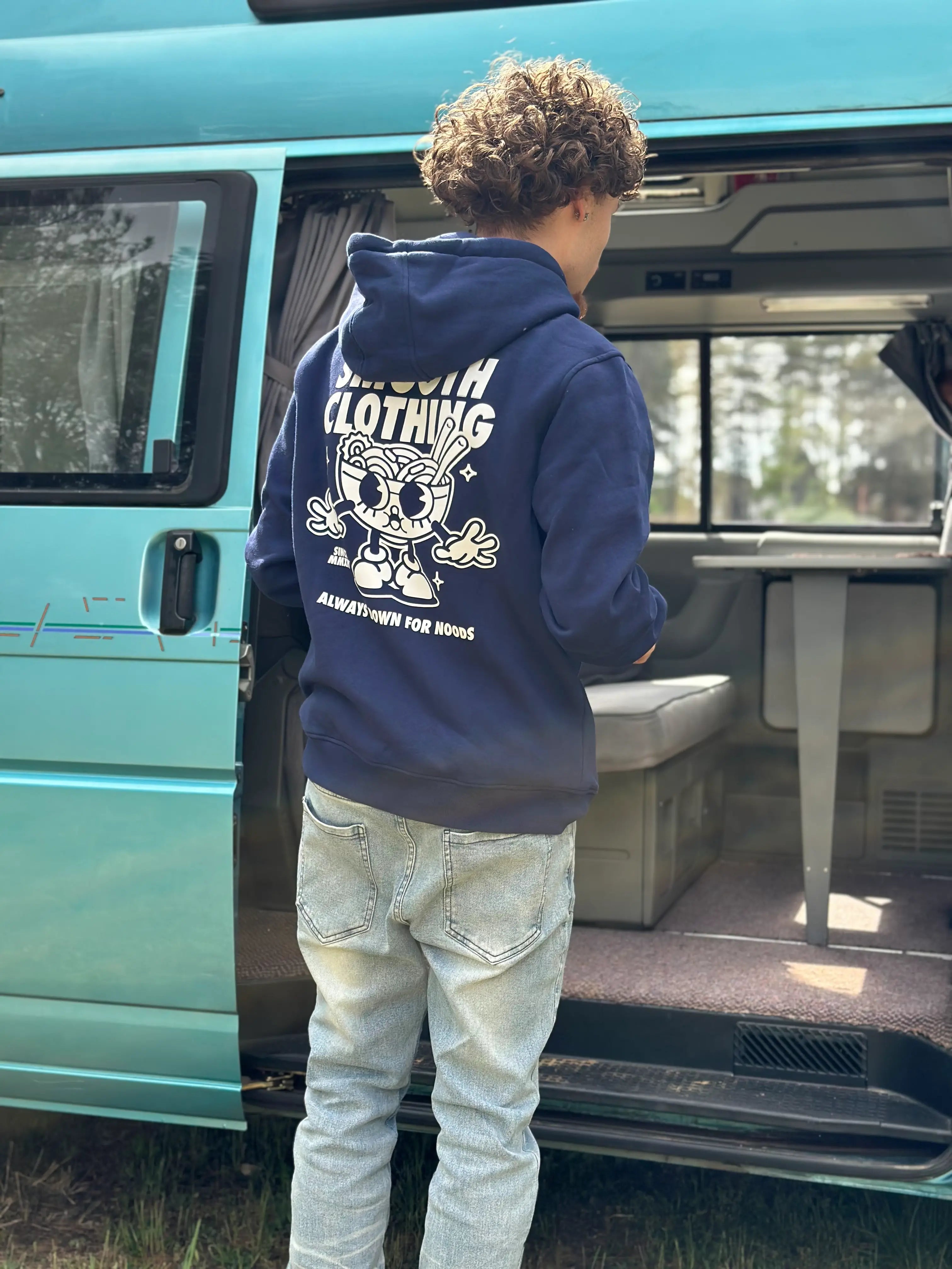 Dark Blue Hoodie / Noods White Font+Back Men