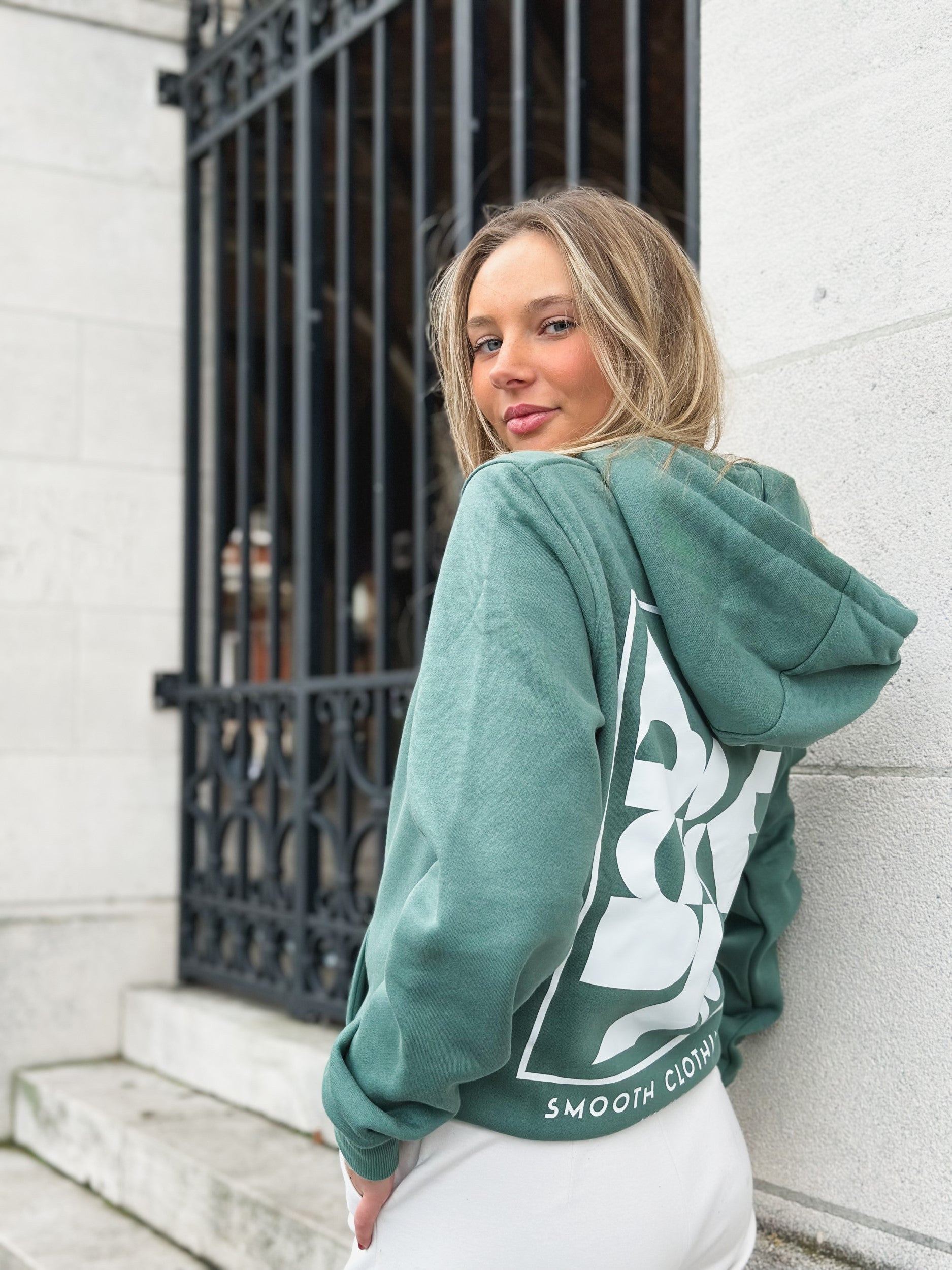 Pale Green Hoodie / Art White Front+Back Women