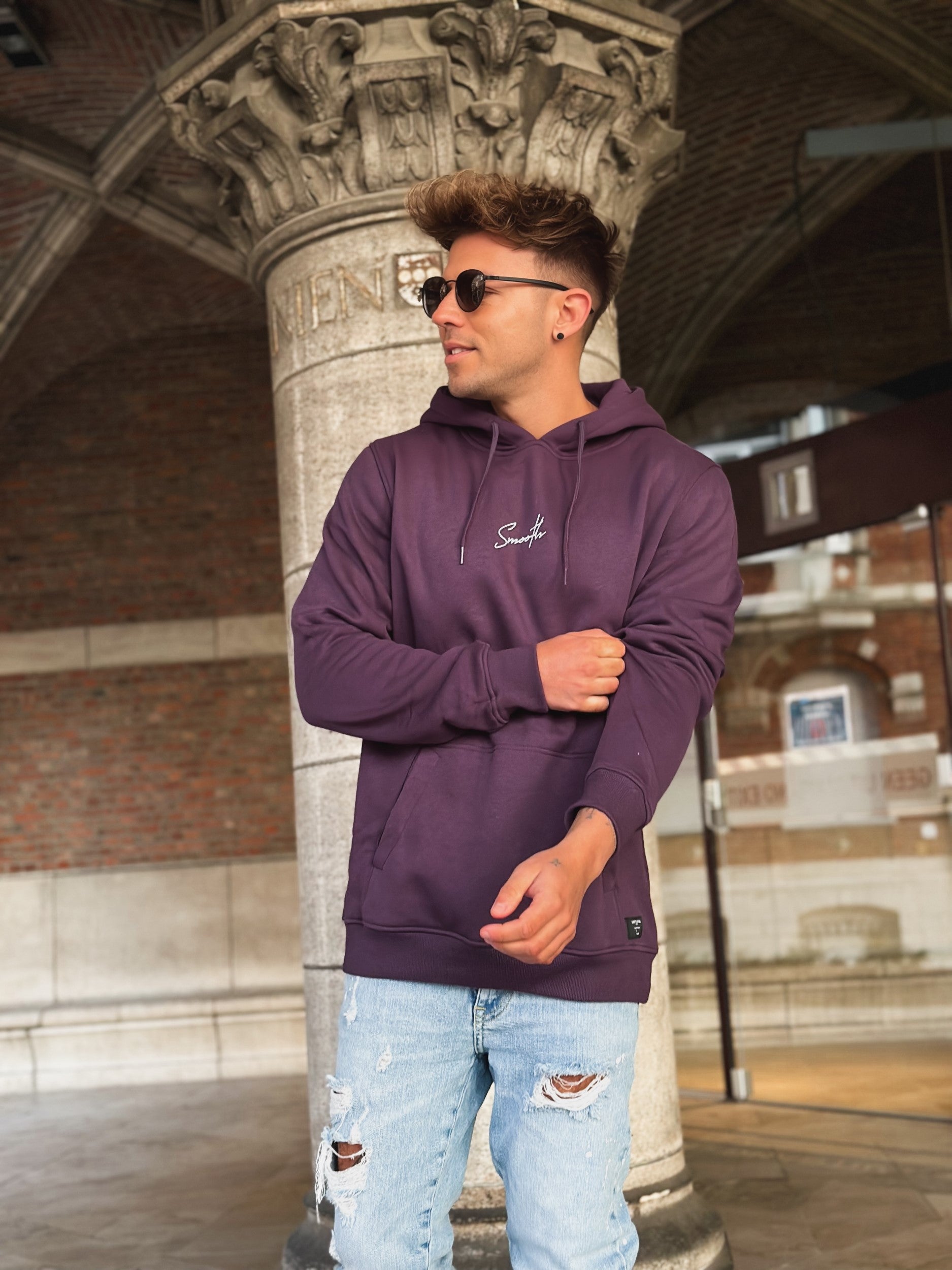 Dark Purple Hoodie / Signature White Men