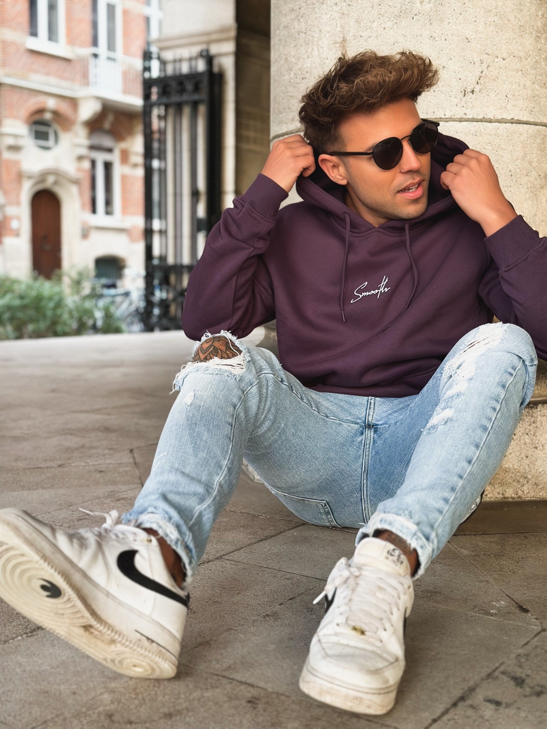 Dark Purple Hoodie / Signature White Men