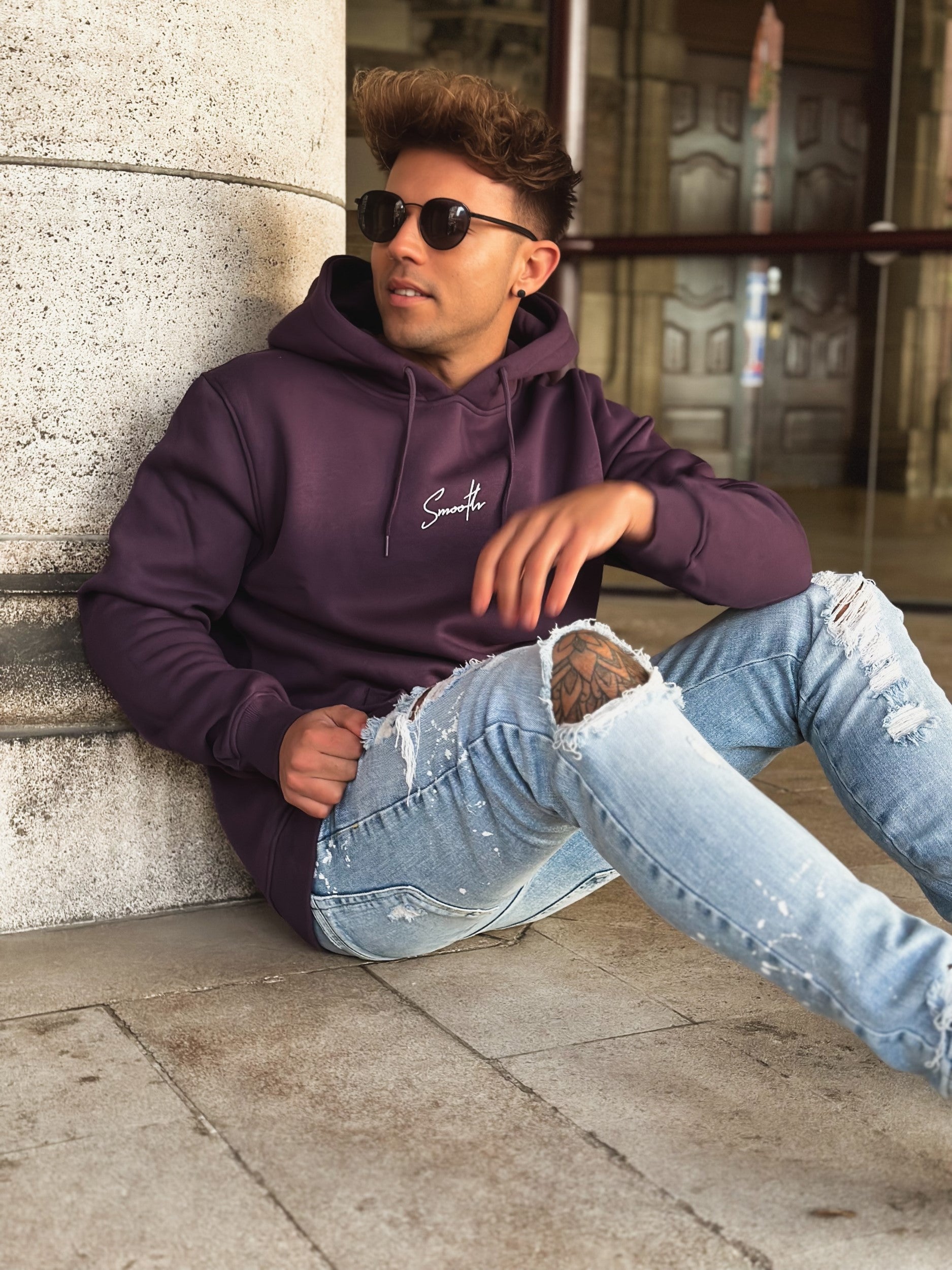 Dark Purple Hoodie / Signature White Men