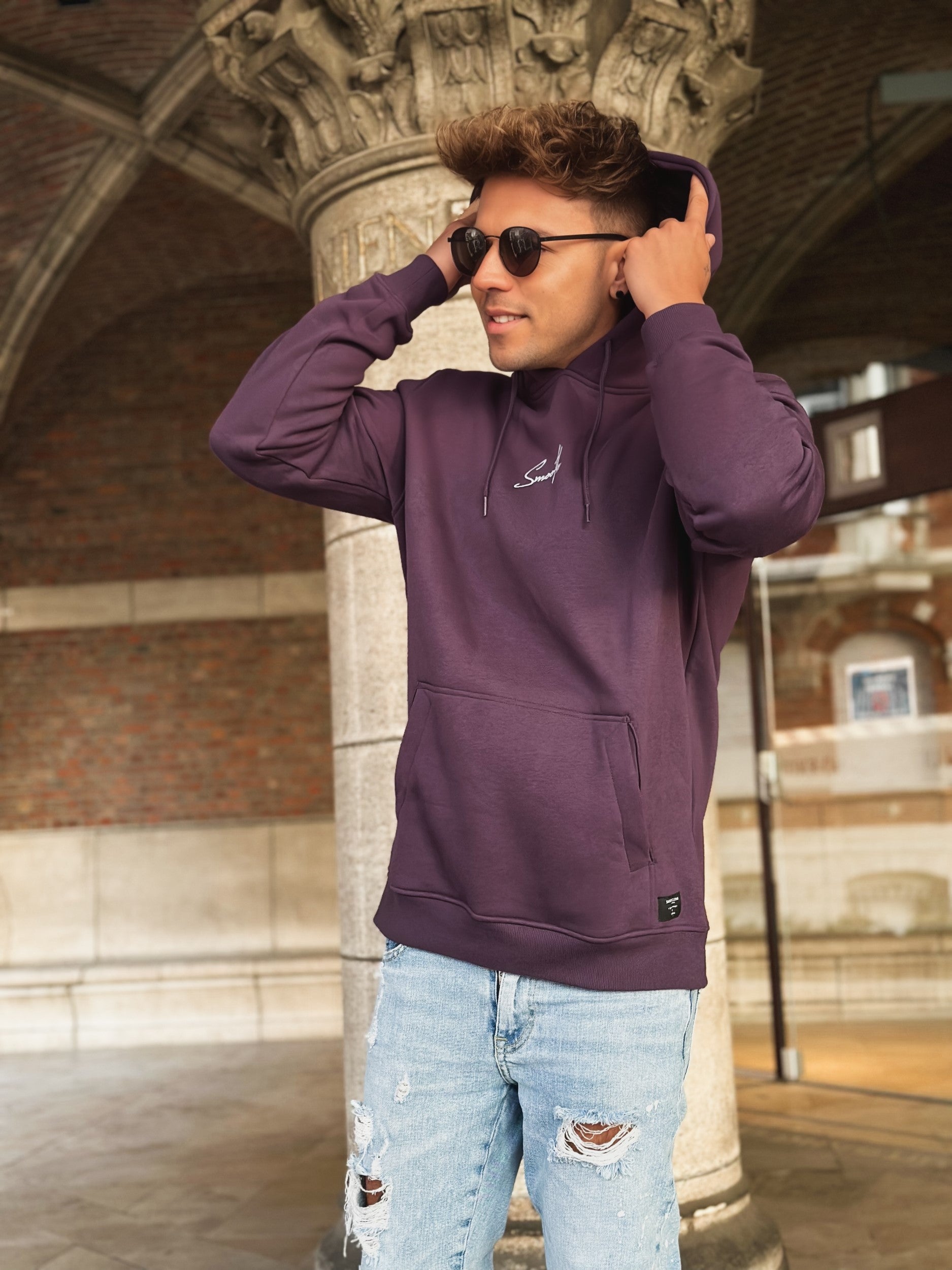 Dark Purple Hoodie / Signature White Men