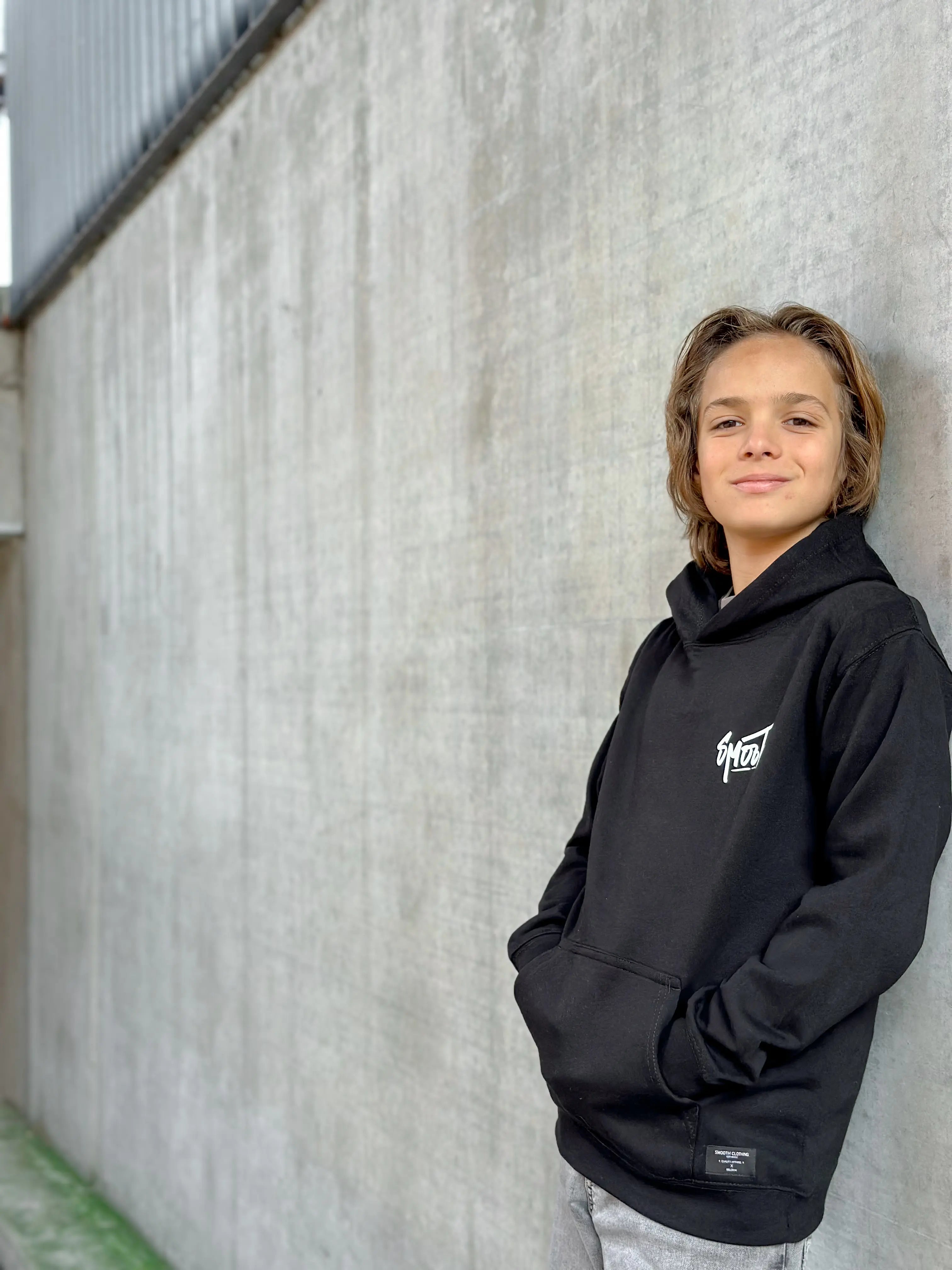 Black Kids Hoodie / Dainty White Front+Back Boys