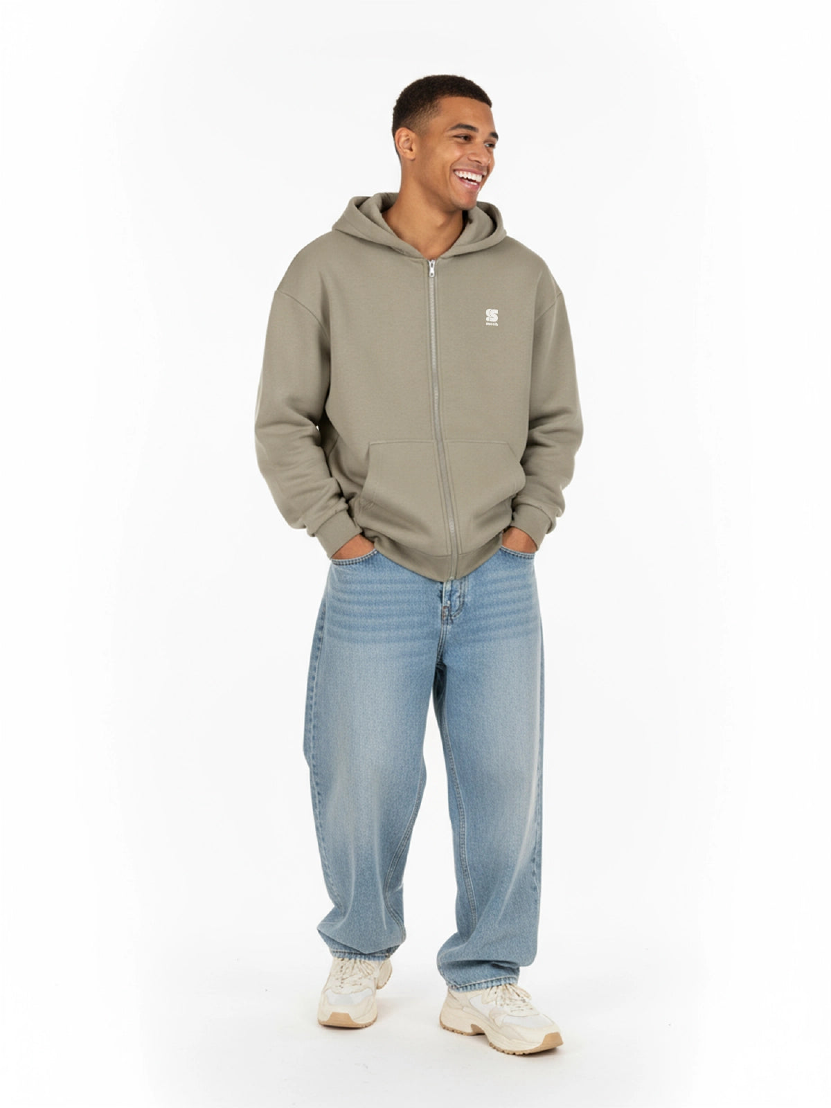 Almond Green Heavy Oversized Zip Hoodie / S Embroidery