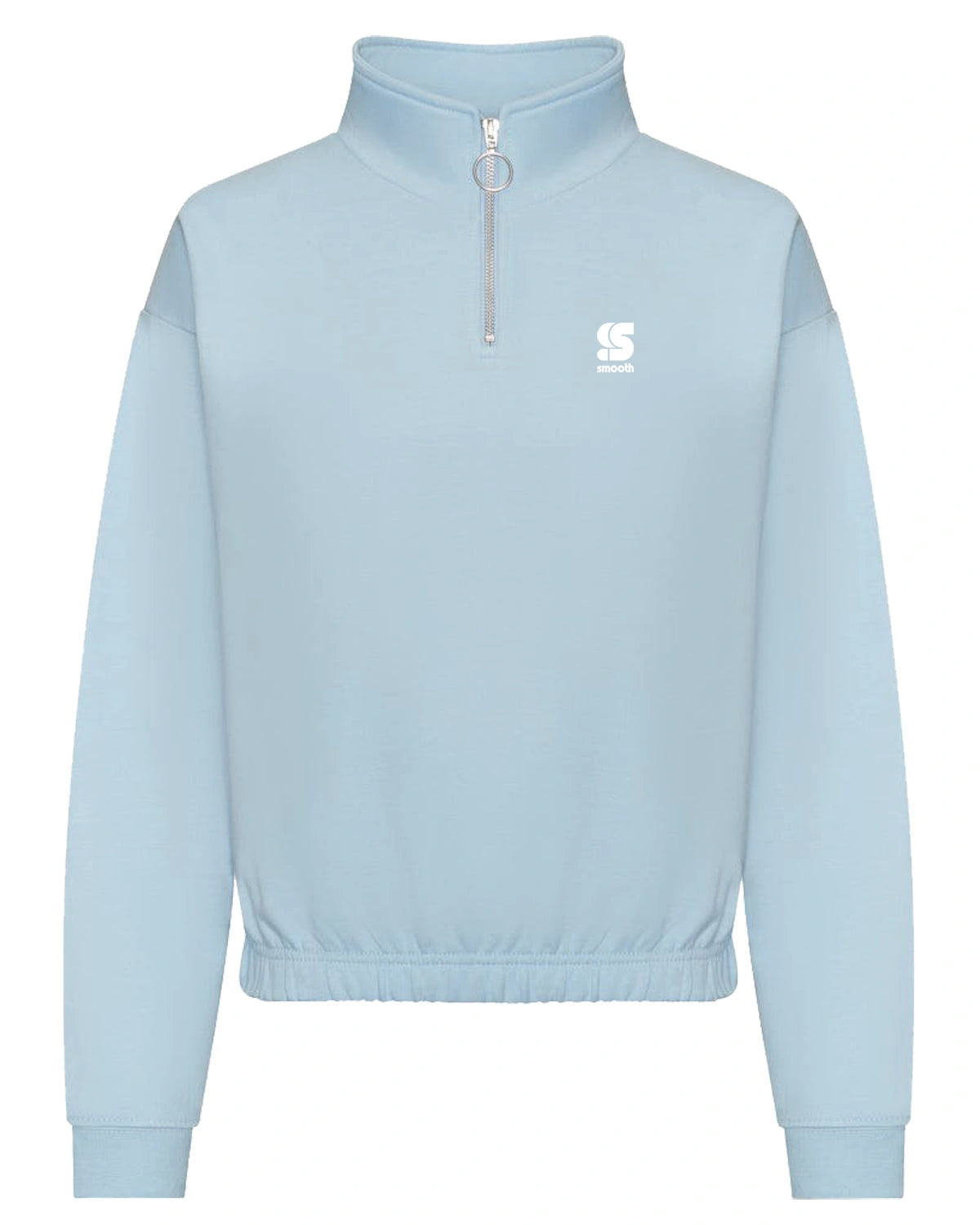 Sky Blue Cropped Half Zip Crew - S Embroidered White Women