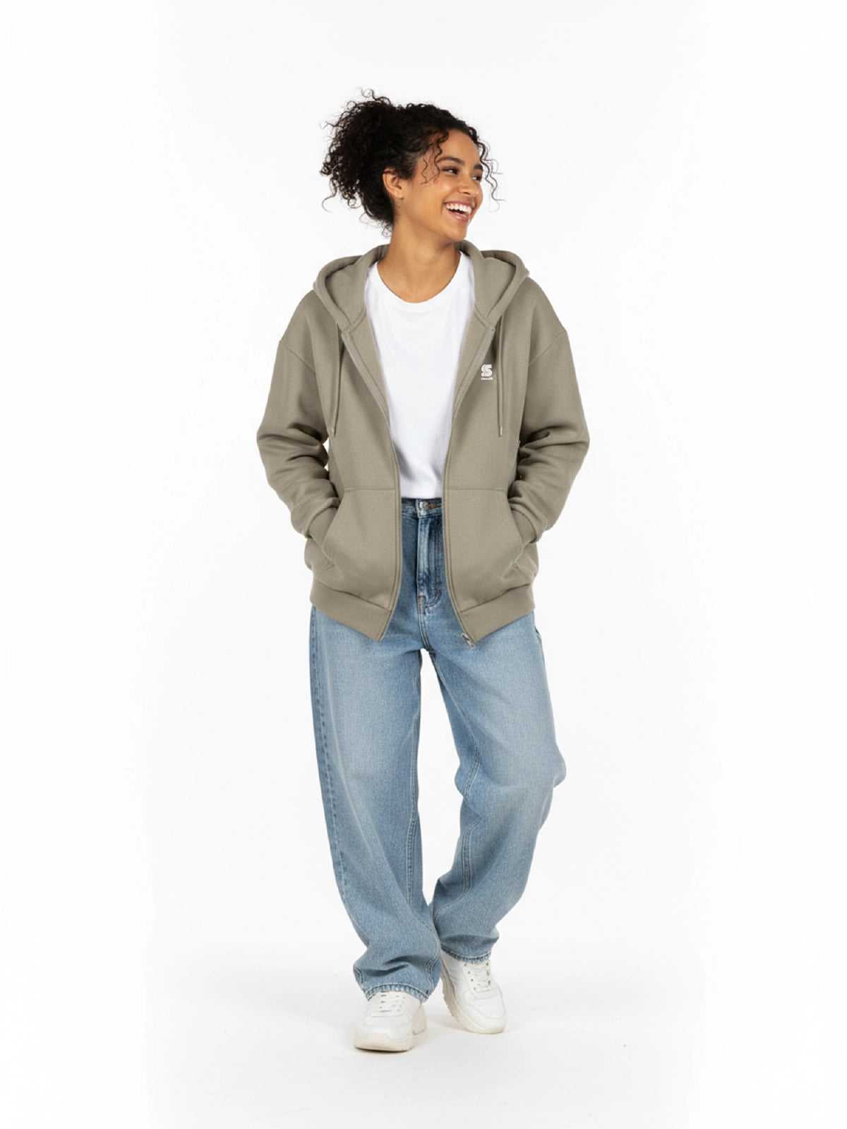 Almond Green Heavy Oversized Zip Hoodie / S Embroidery