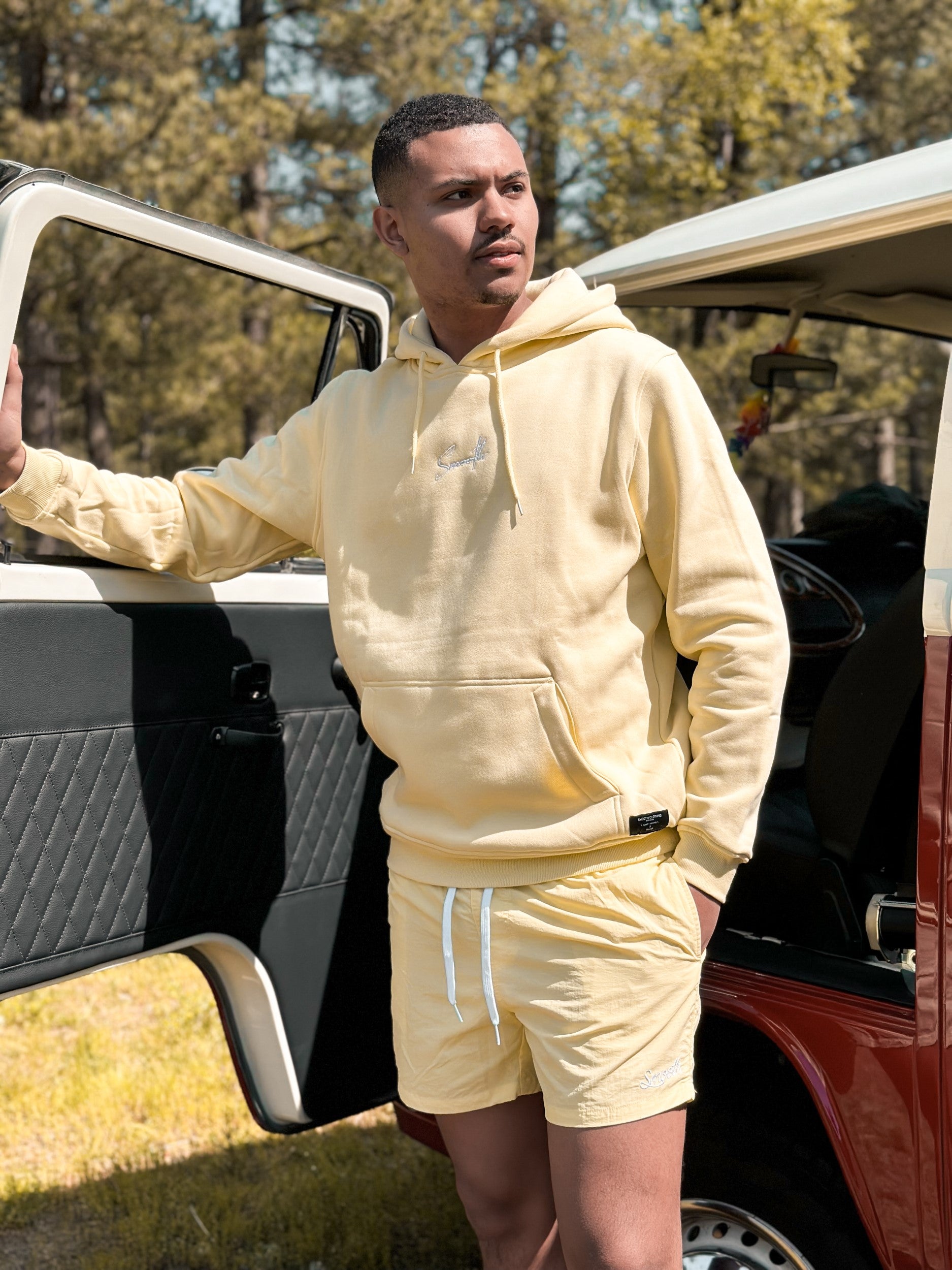 Soft Yellow Hoodie / Signature White Men