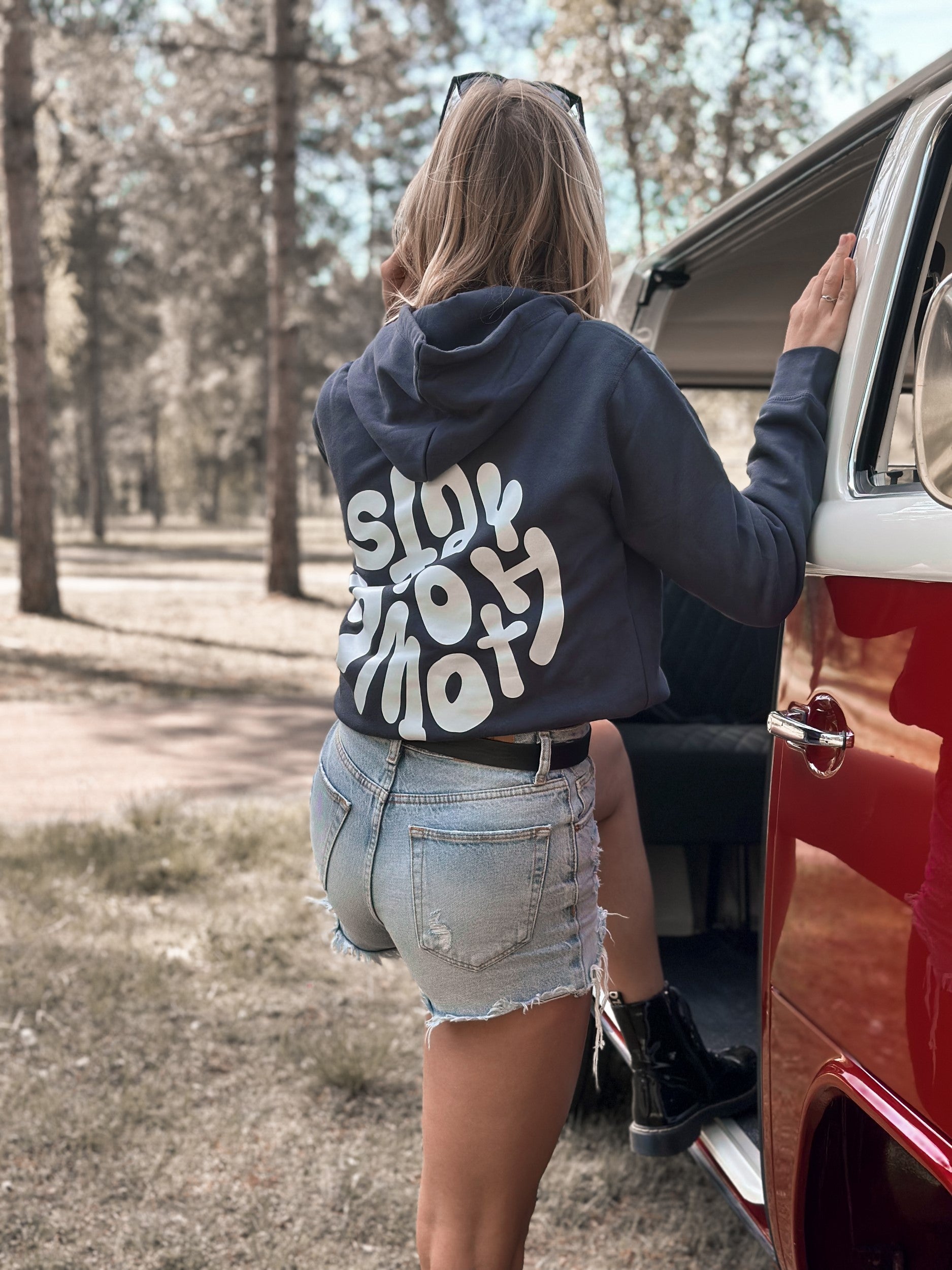 Ink Blue Hoodie / Stay Smooth White Front+Back Women