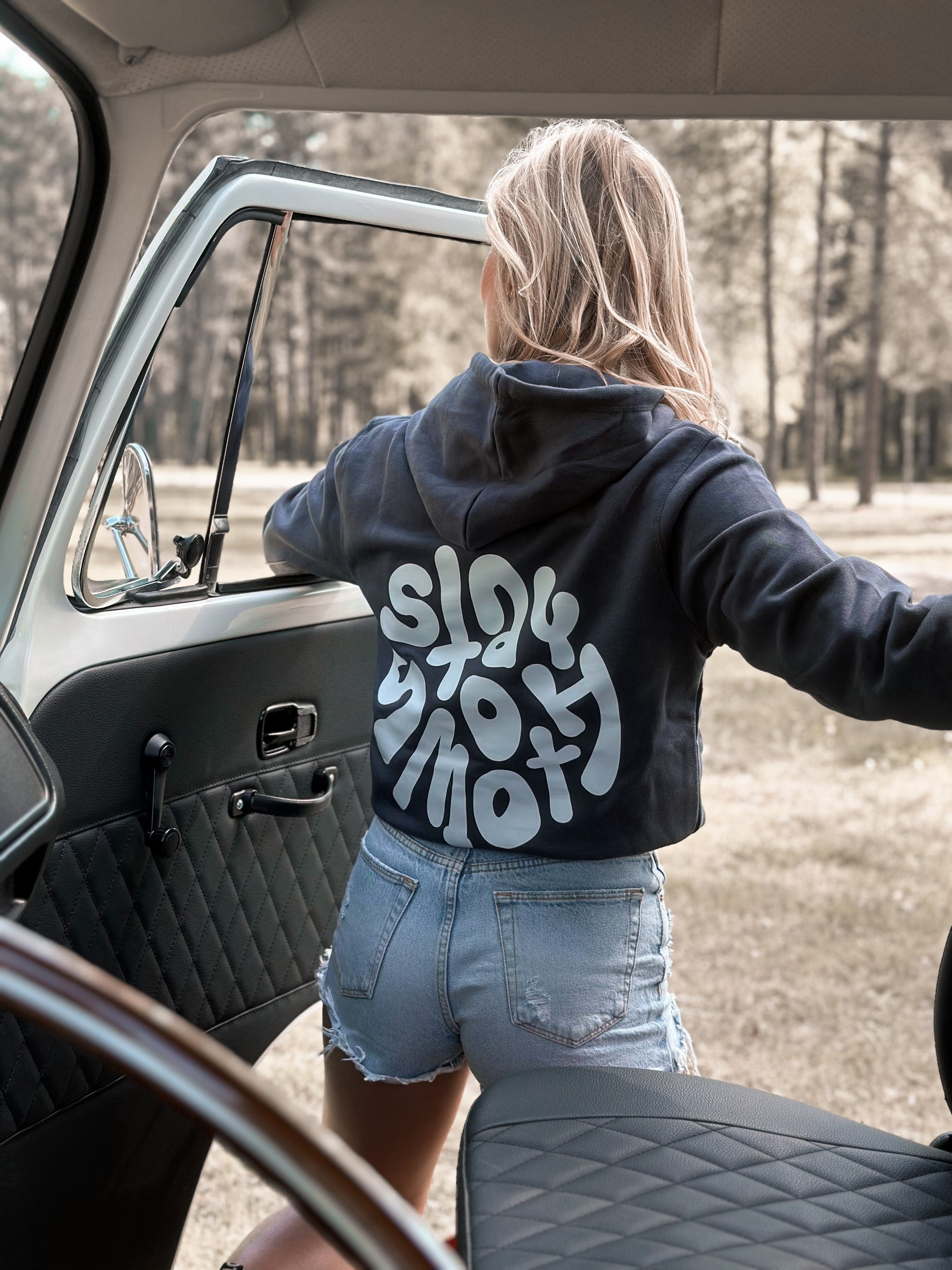 Ink Blue Hoodie / Stay Smooth White Front+Back Women