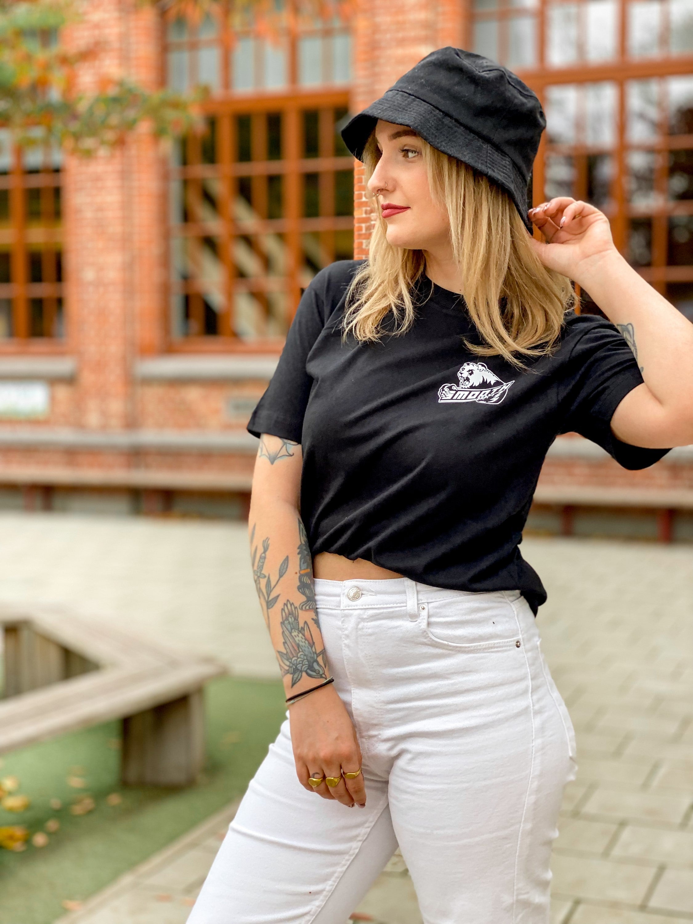 Black T / Bad Panda White Front+Back Women