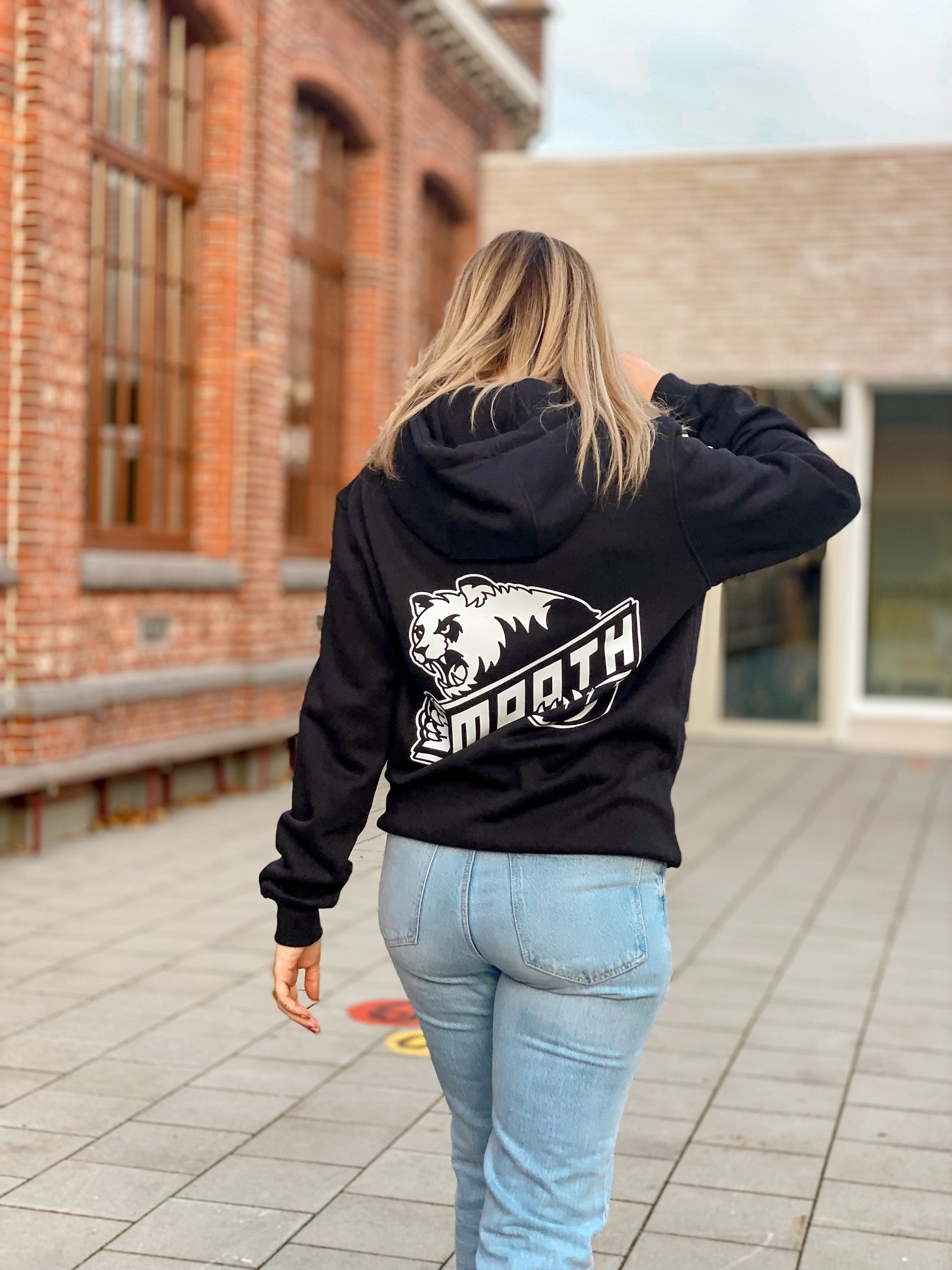 Black Hoodie / Bad Panda White Front+Back Women