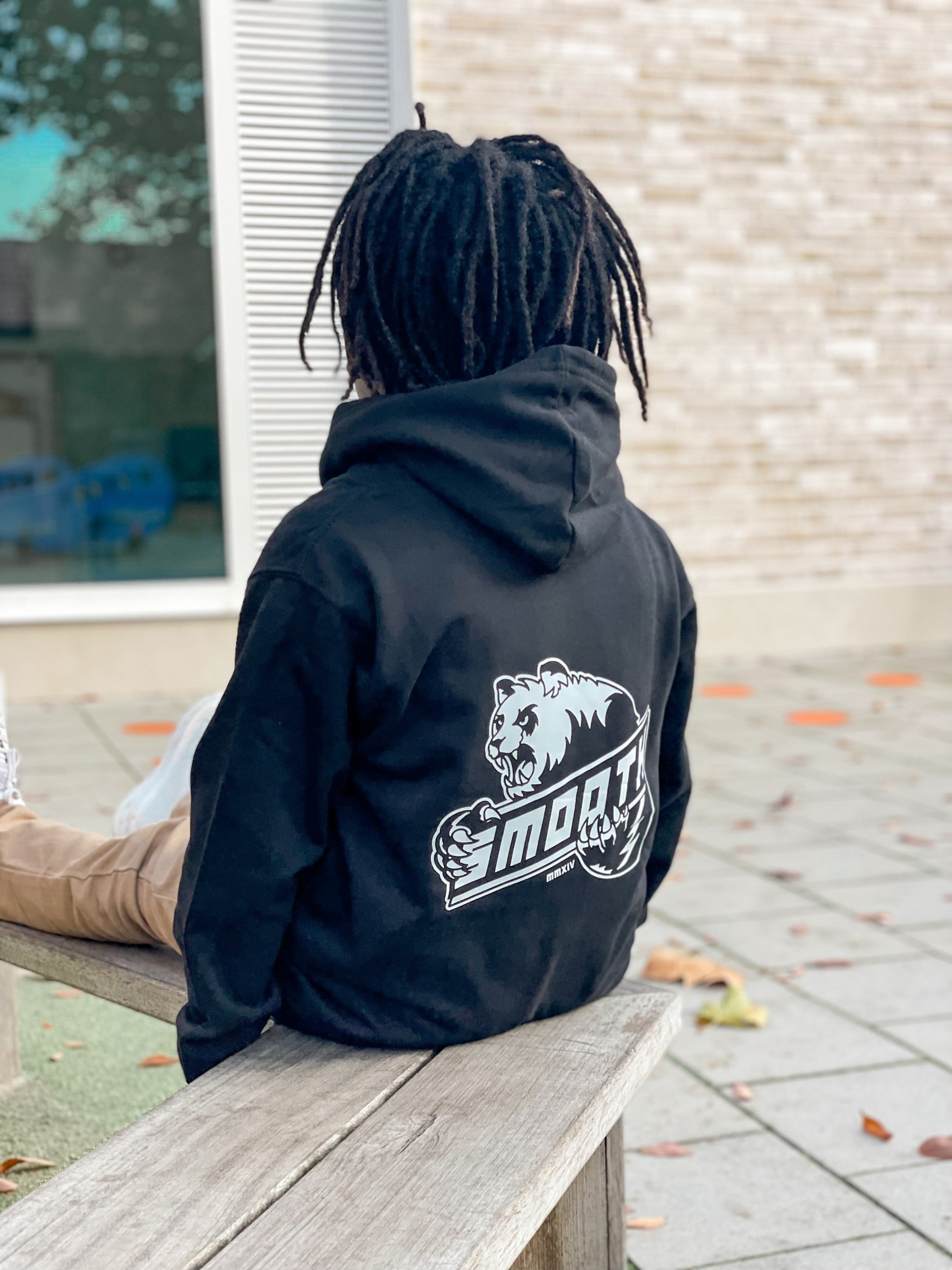 Black Kids Hoodie / Bad Panda White Front+Back Boys