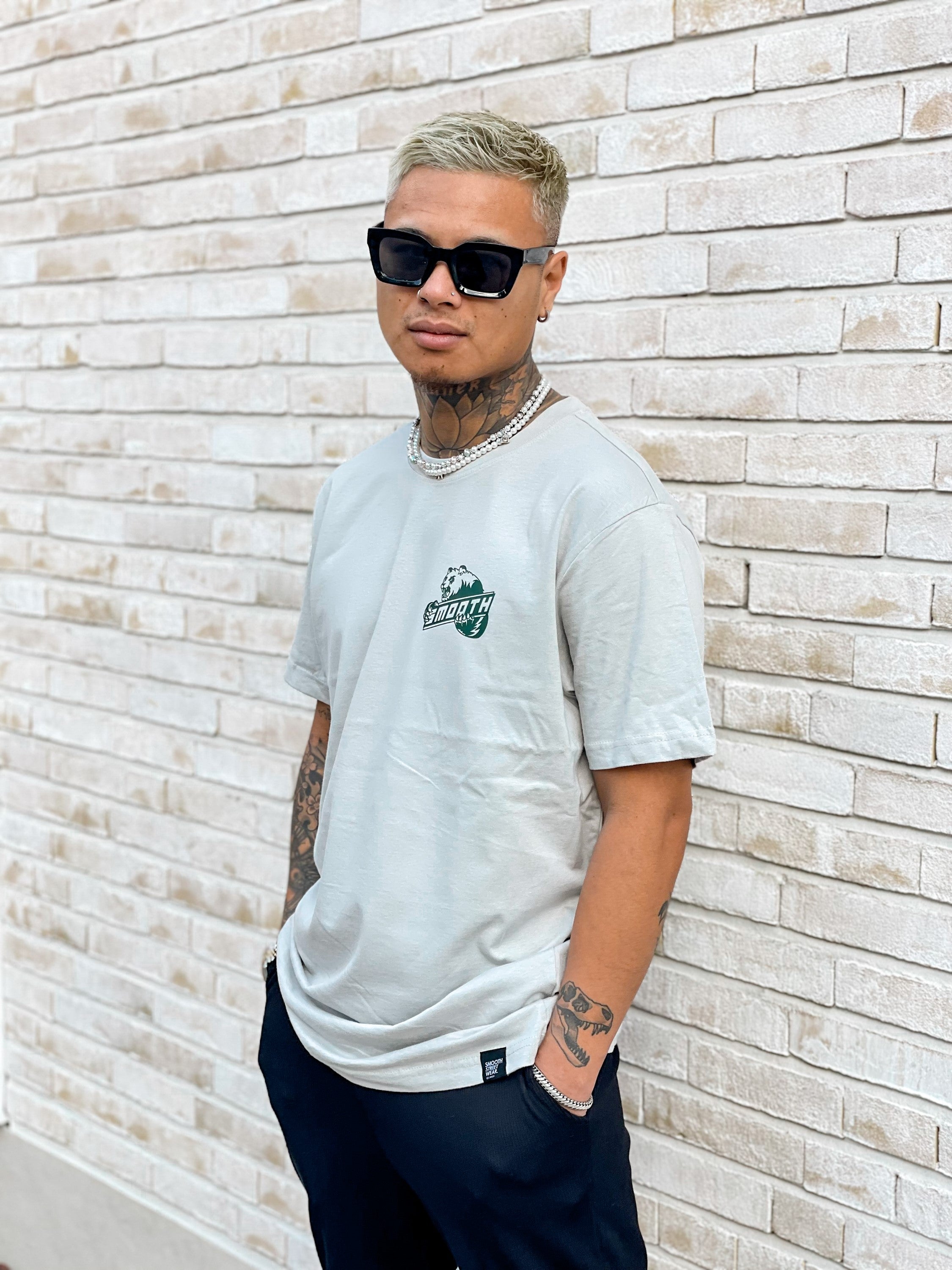 Soft Concrete T / Bad Panda Emerald Front+Back Men