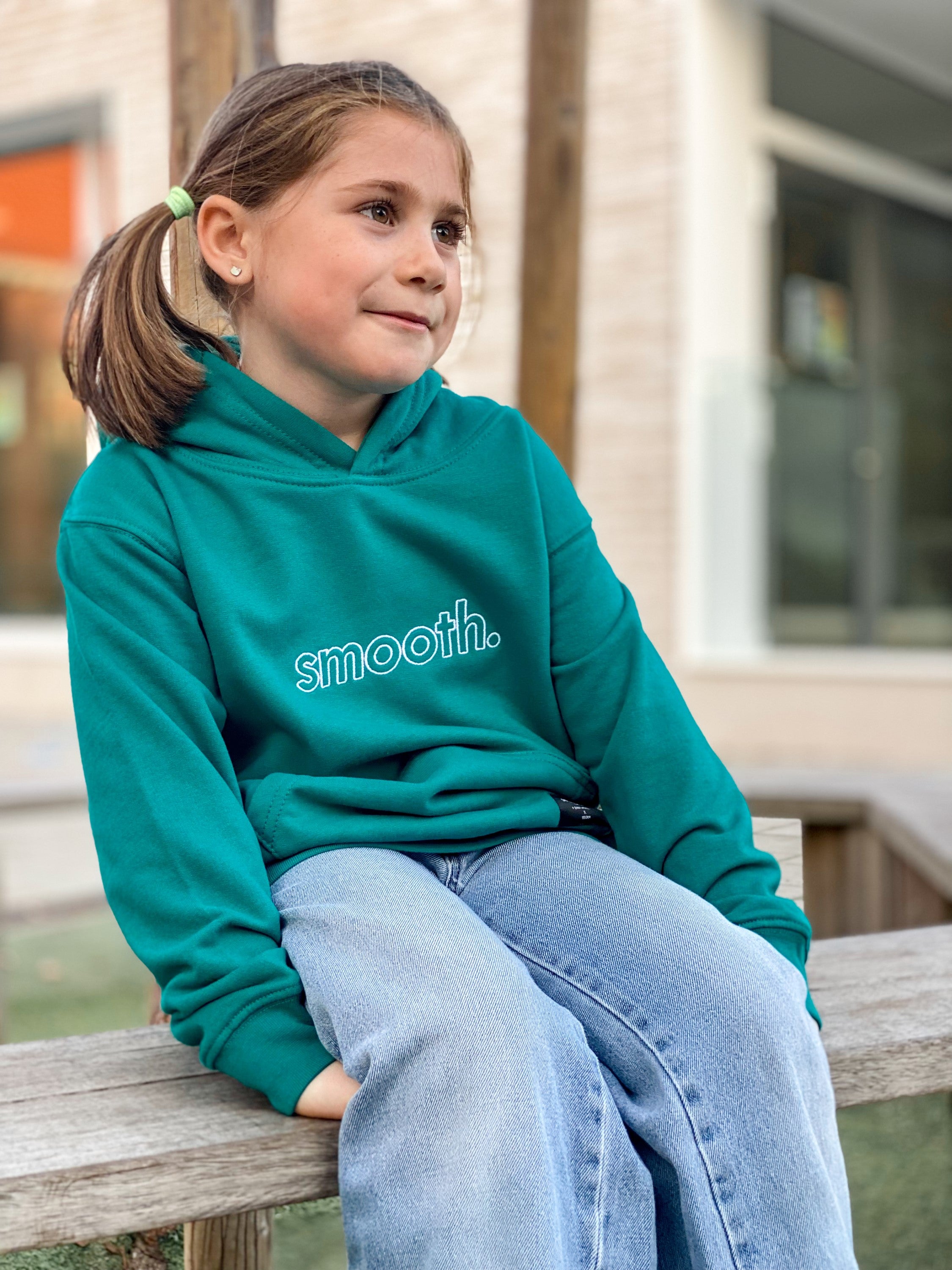 Bottle Green Kids Hoodie / Outlined White Girls