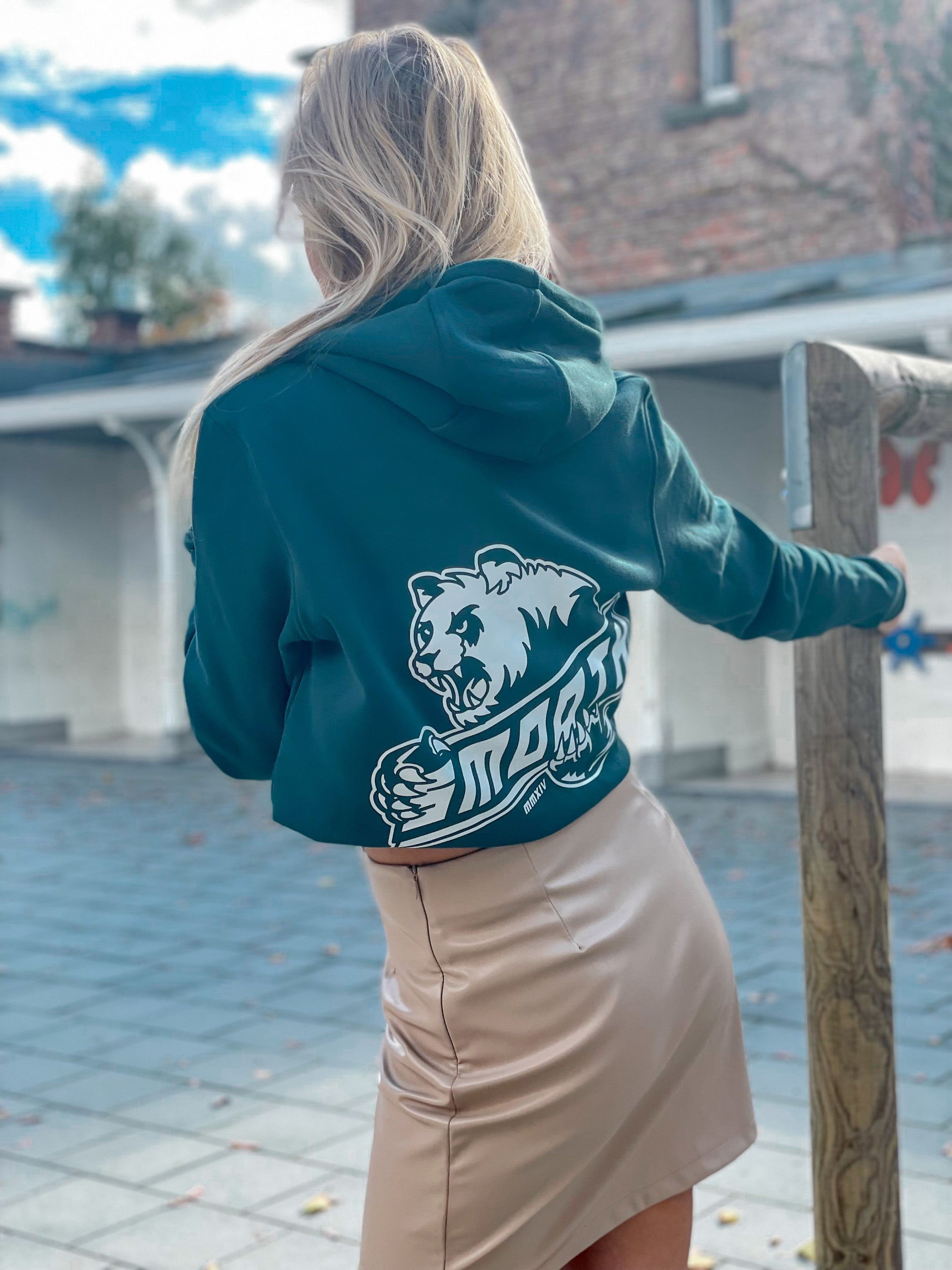 Bottle Green Hoodie / Bad Panda White Front+Back Women