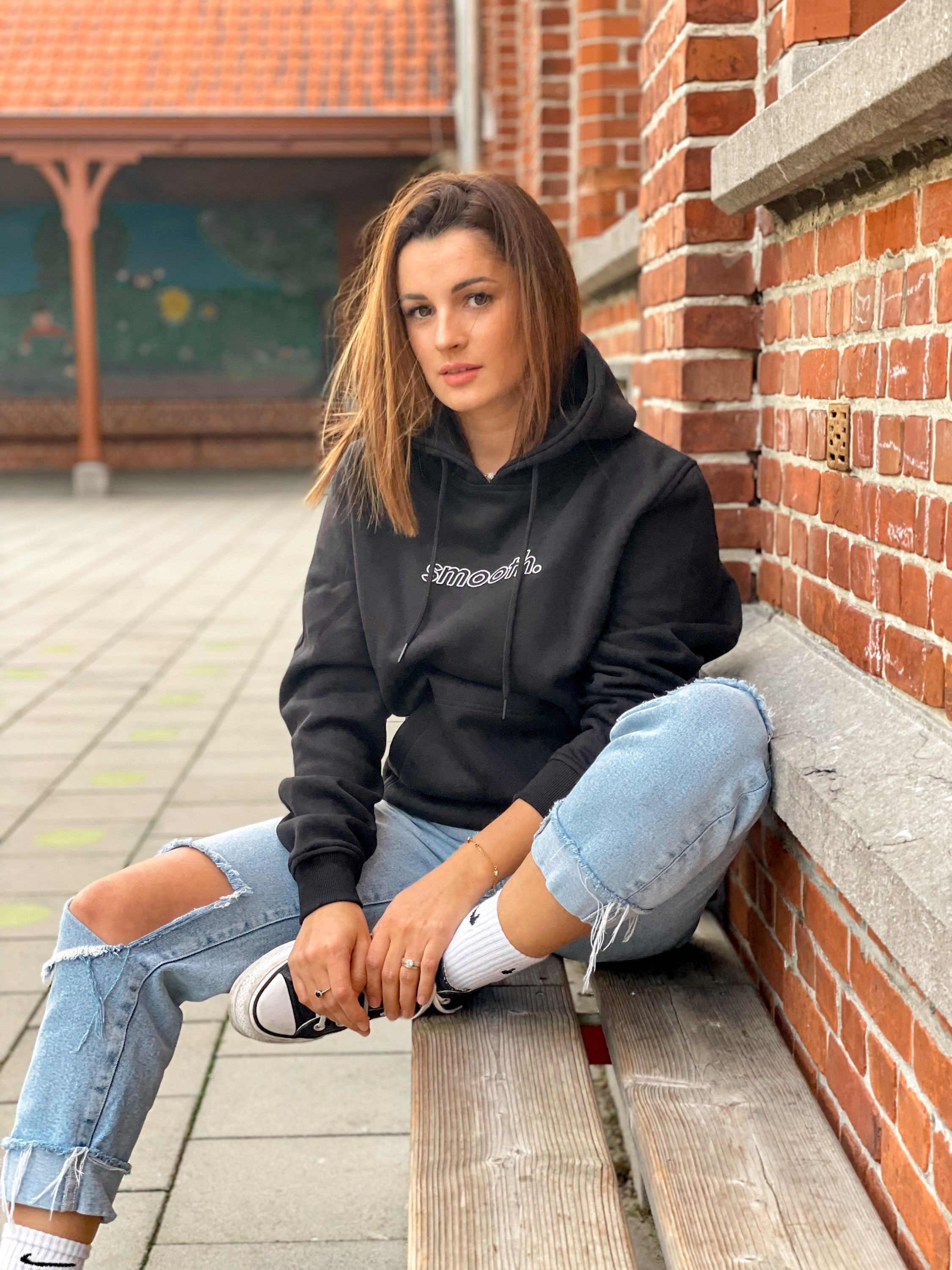 Black Hoodie / Outlined White Women