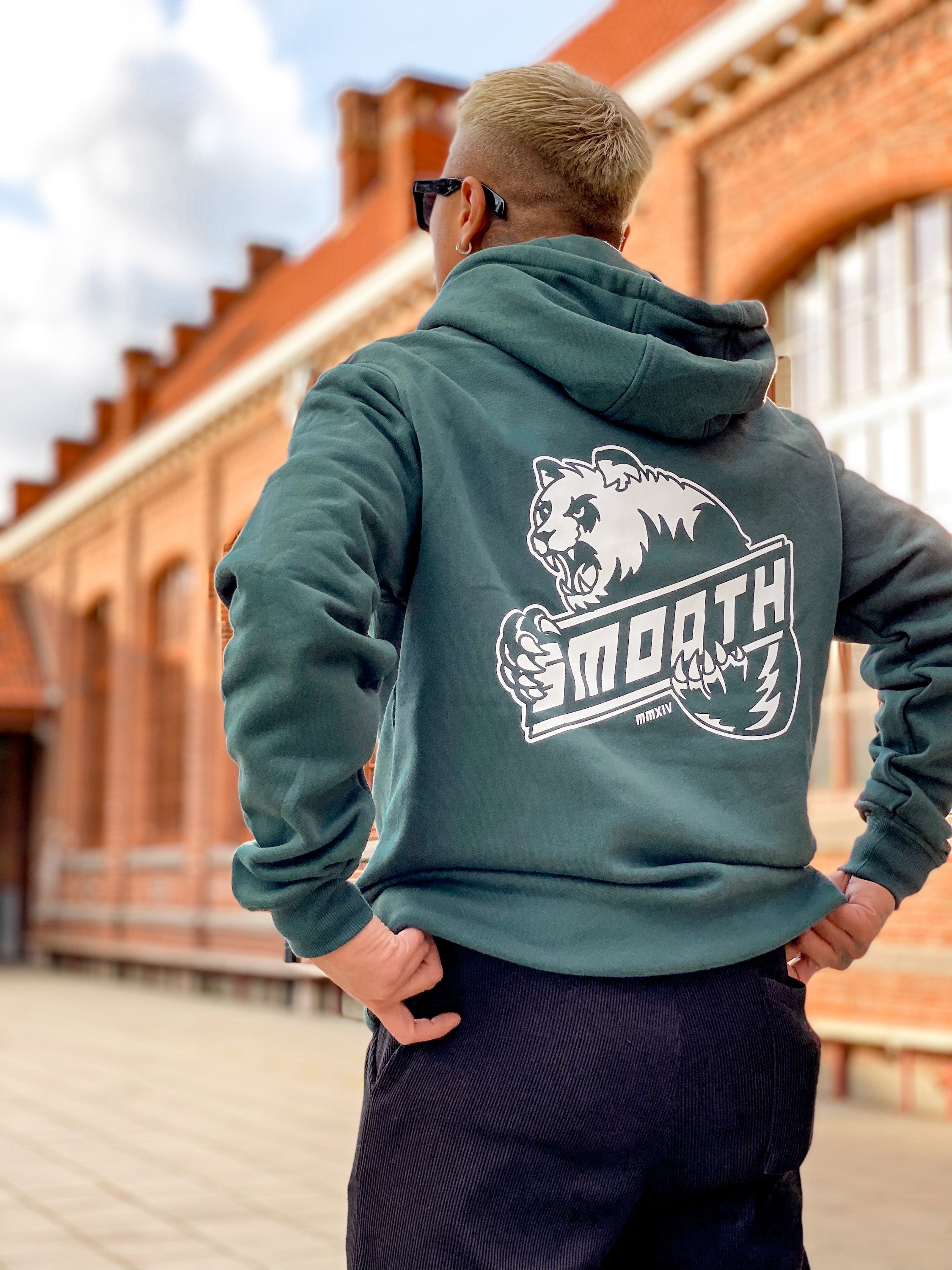 Bottle Green Hoodie / Bad Panda White Front+Back Men