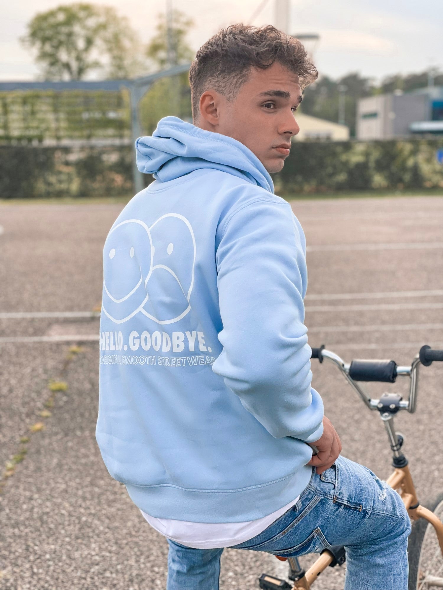 Sky Blue Hoodie / Smiles White Front+Back Men
