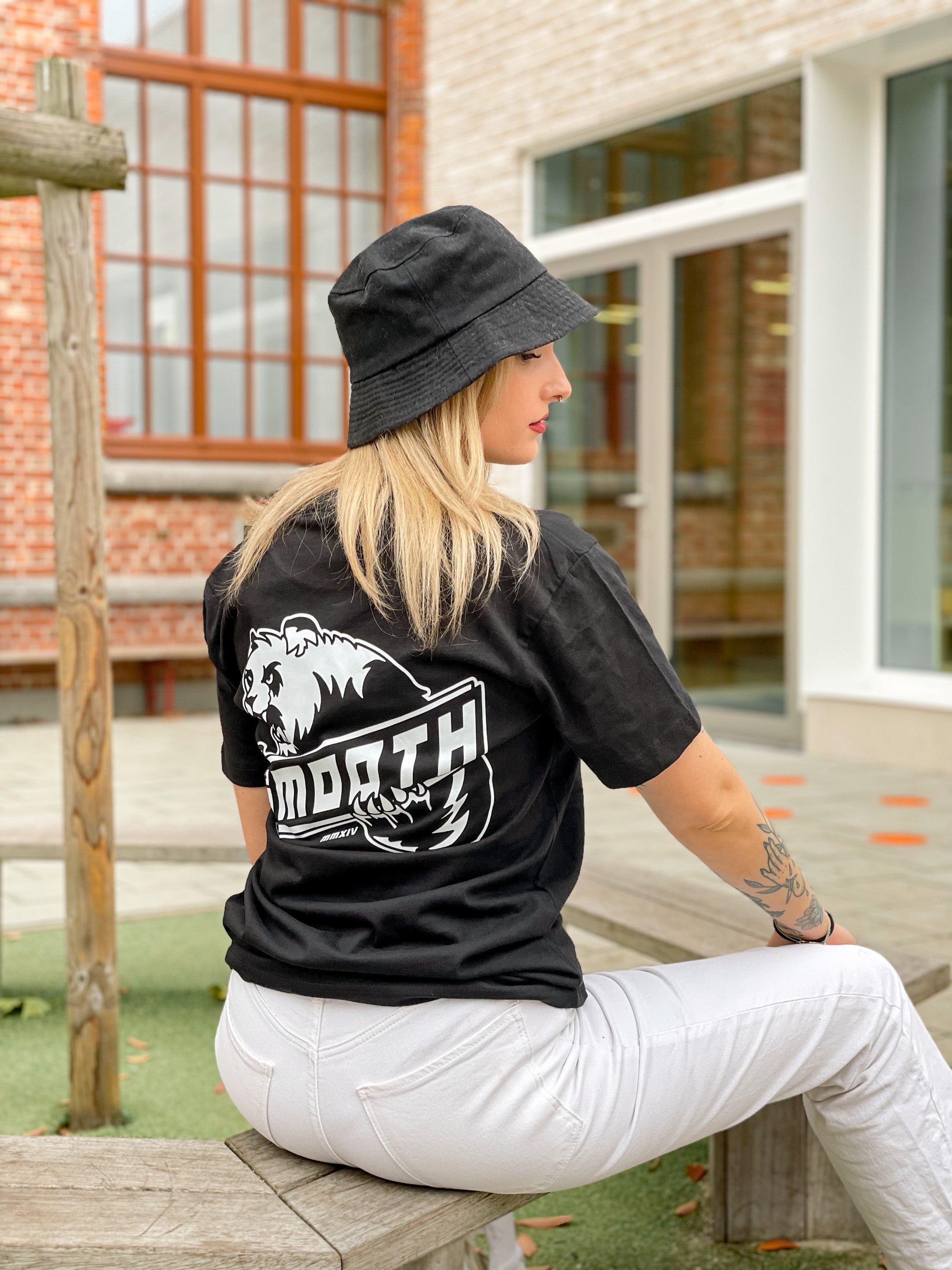 Black T / Bad Panda White Front+Back Women