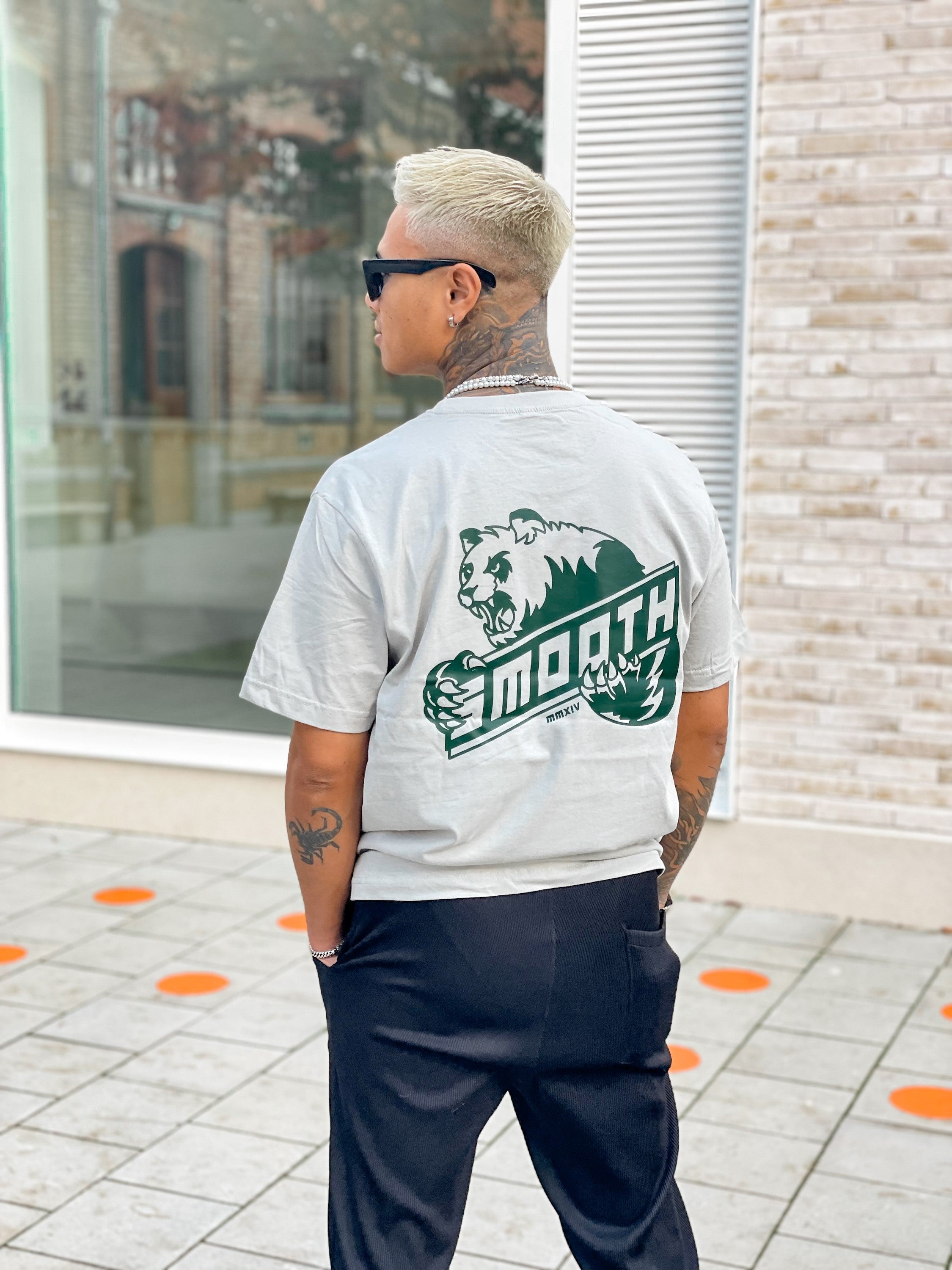 Soft Concrete T / Bad Panda Emerald Front+Back Men