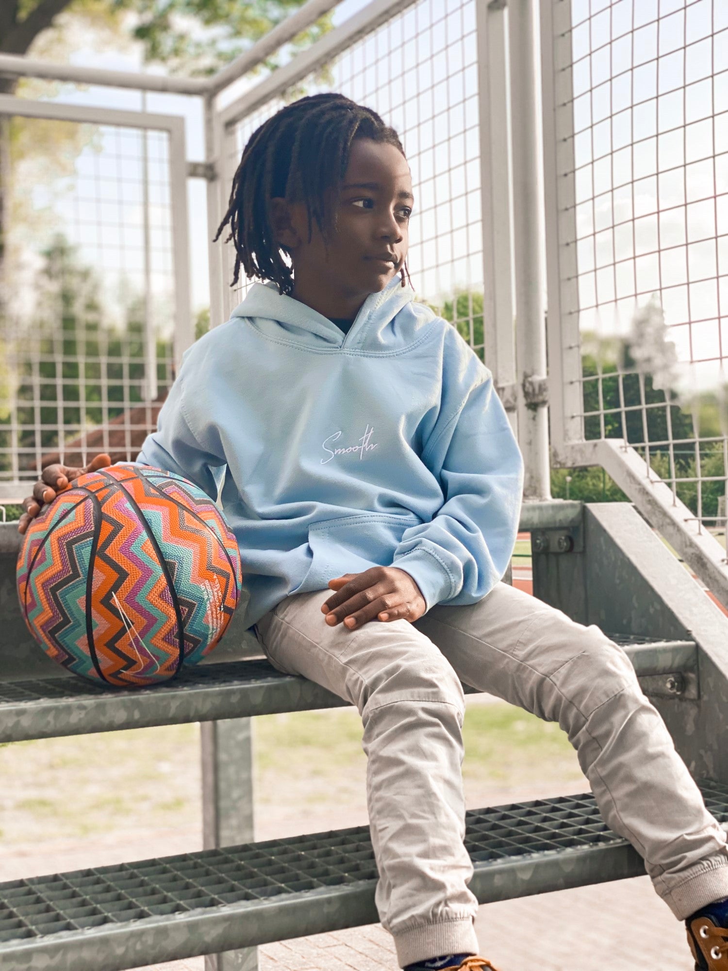 Sky Blue Kids Hoodie / Signature White Boys