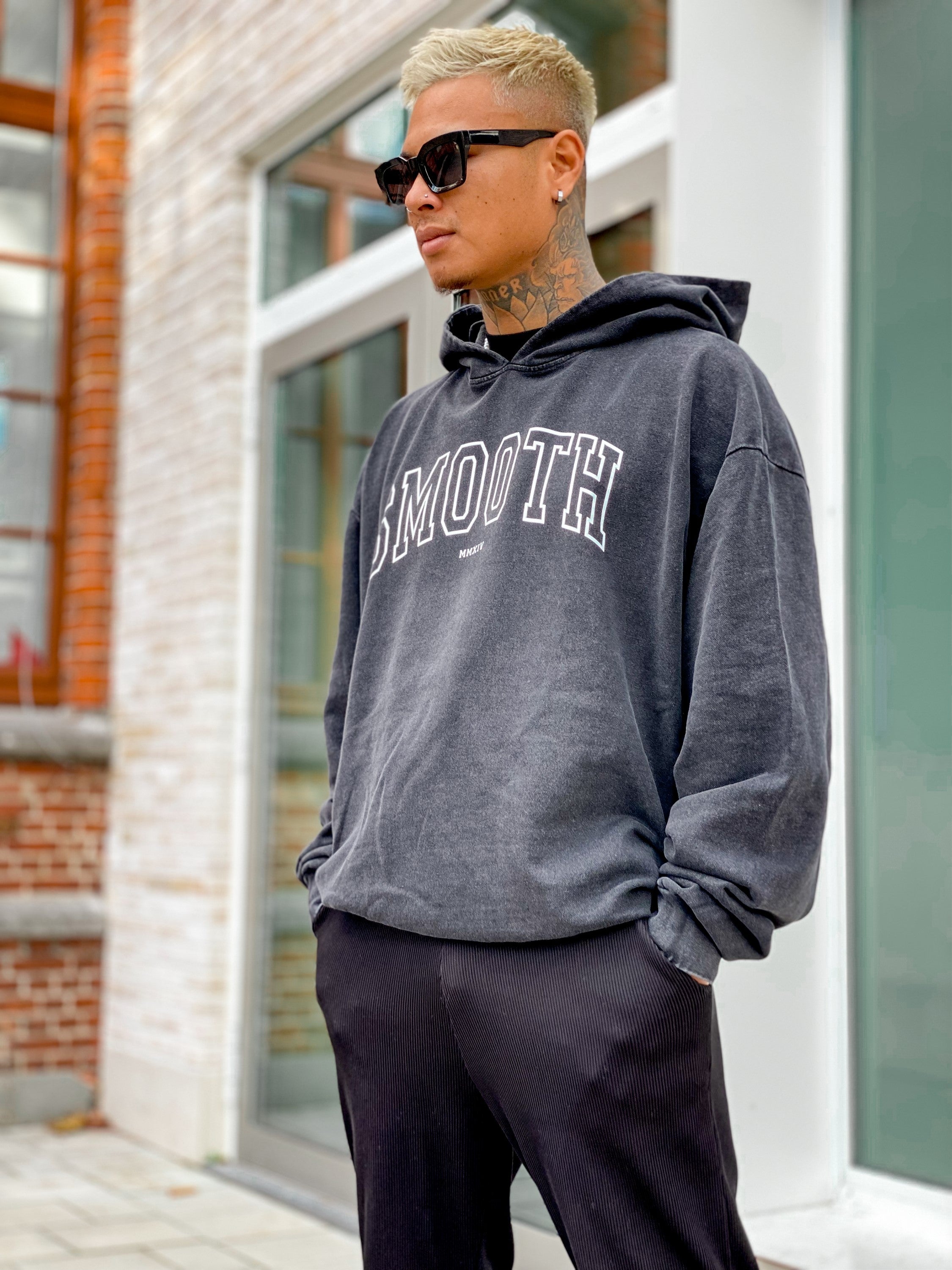 Oversized Acid Black Hoodie / College White Men
