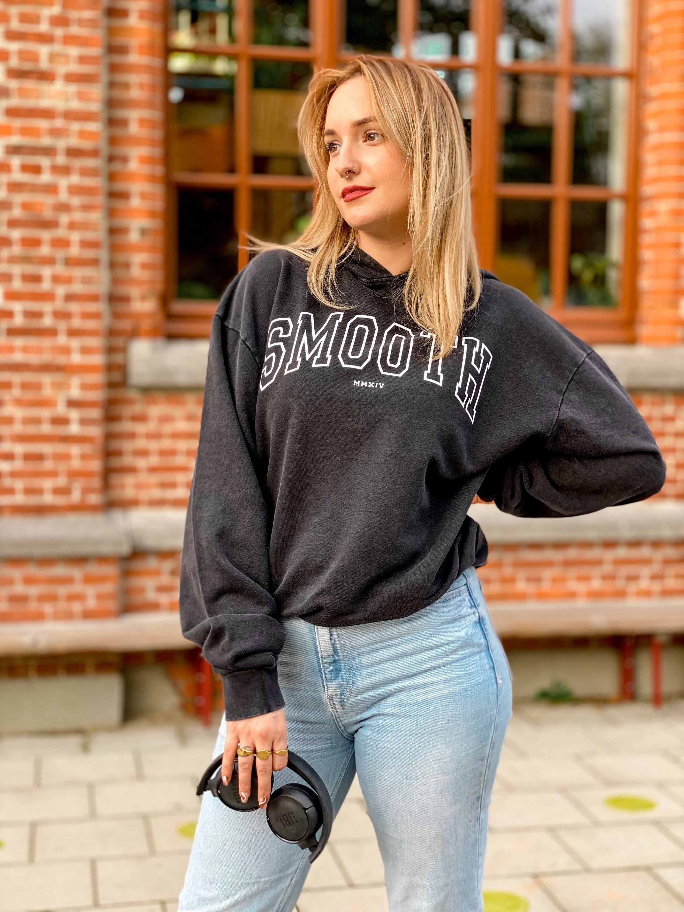 Oversized Acid Black Hoodie / College White Women