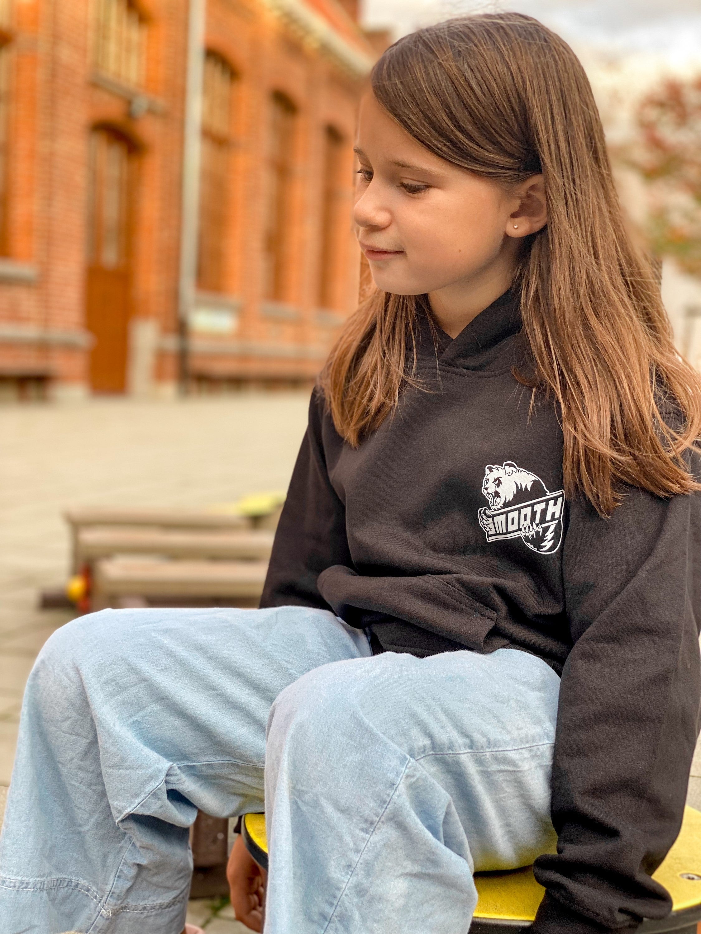 Black Kids Hoodie / Bad Panda White Front+Back Girls