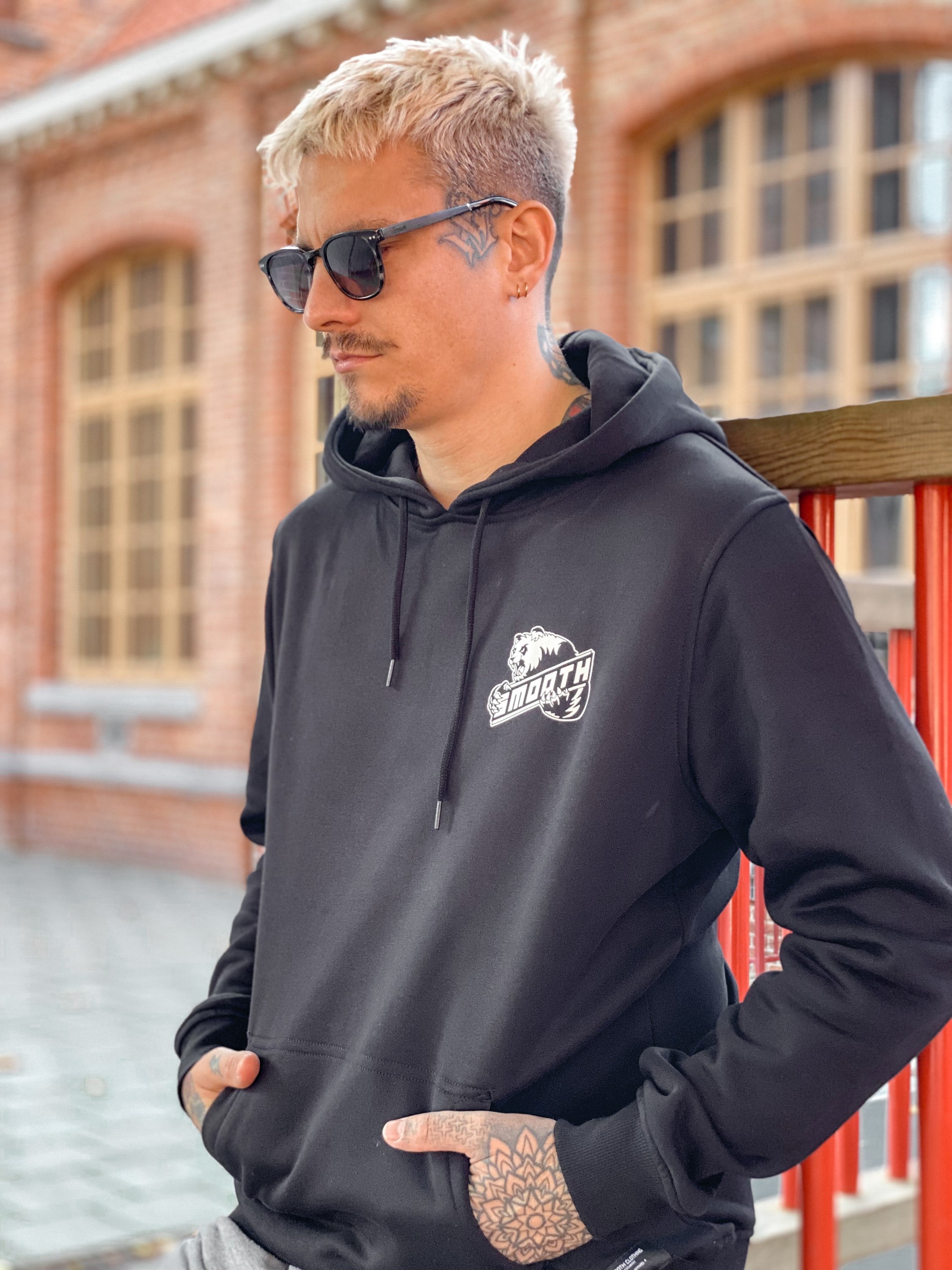 Black Hoodie / Bad Panda White Front+Back Men