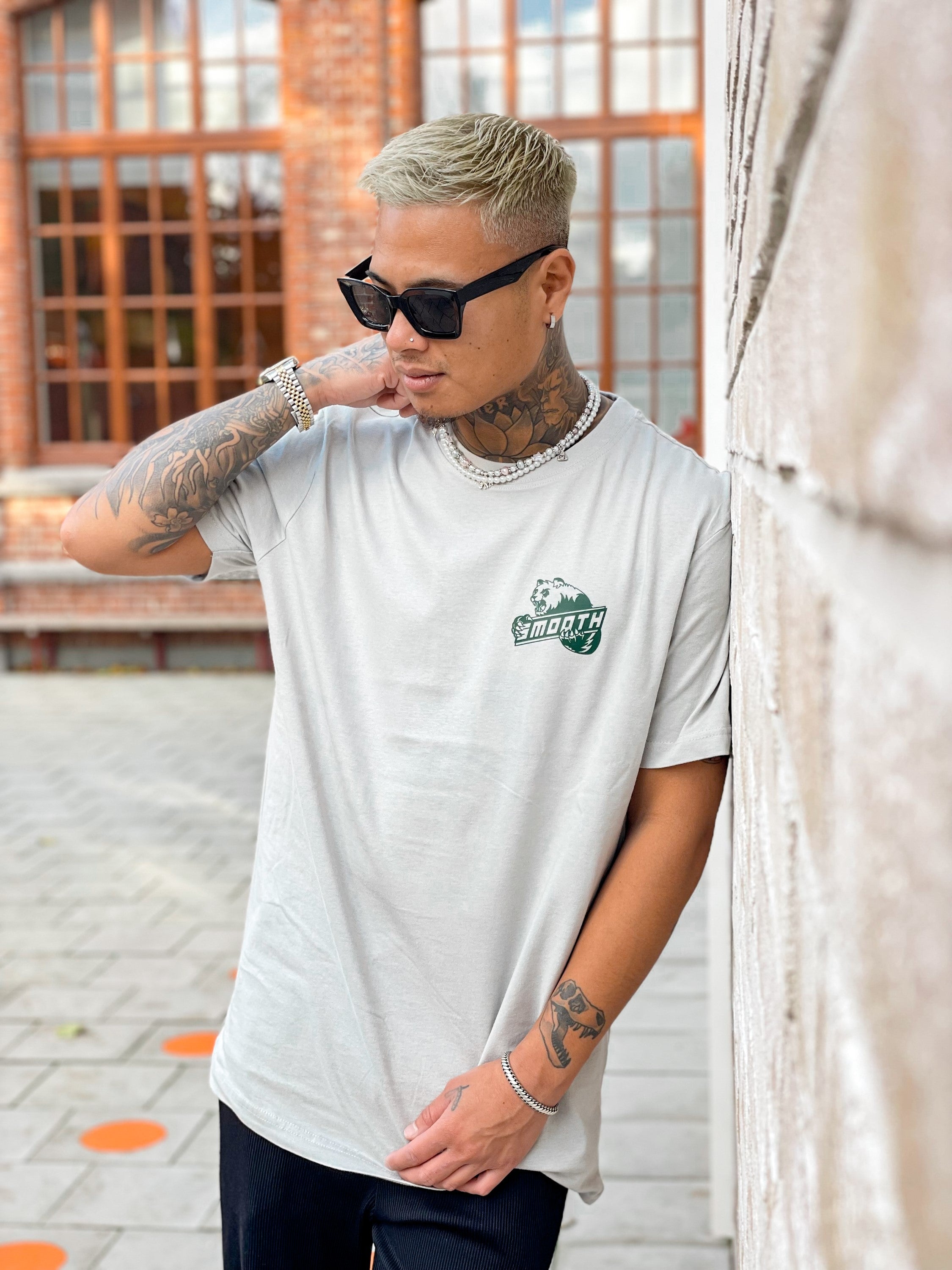 Soft Concrete T / Bad Panda Emerald Front+Back Men
