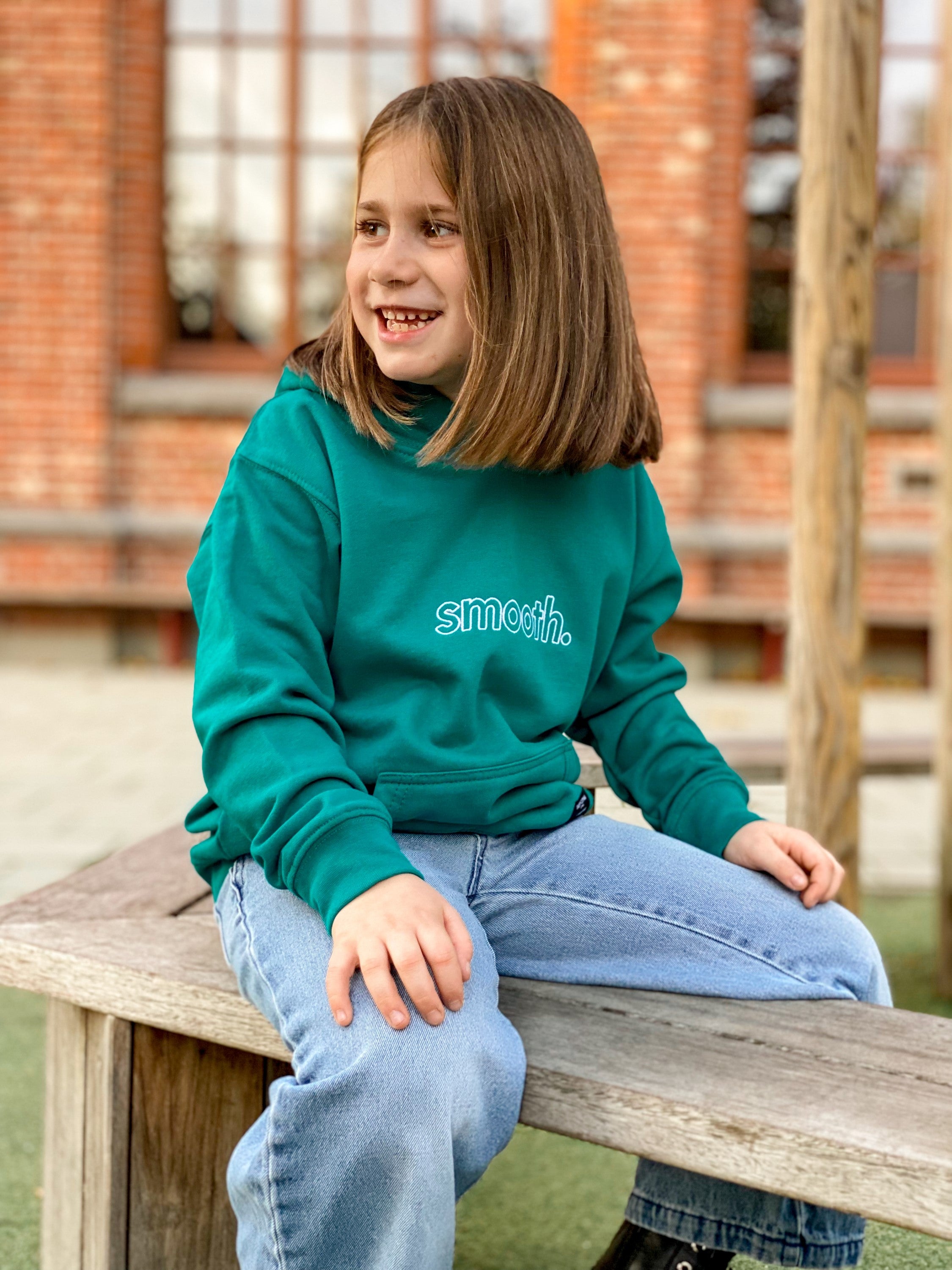 Bottle Green Kids Hoodie / Outlined White Girls