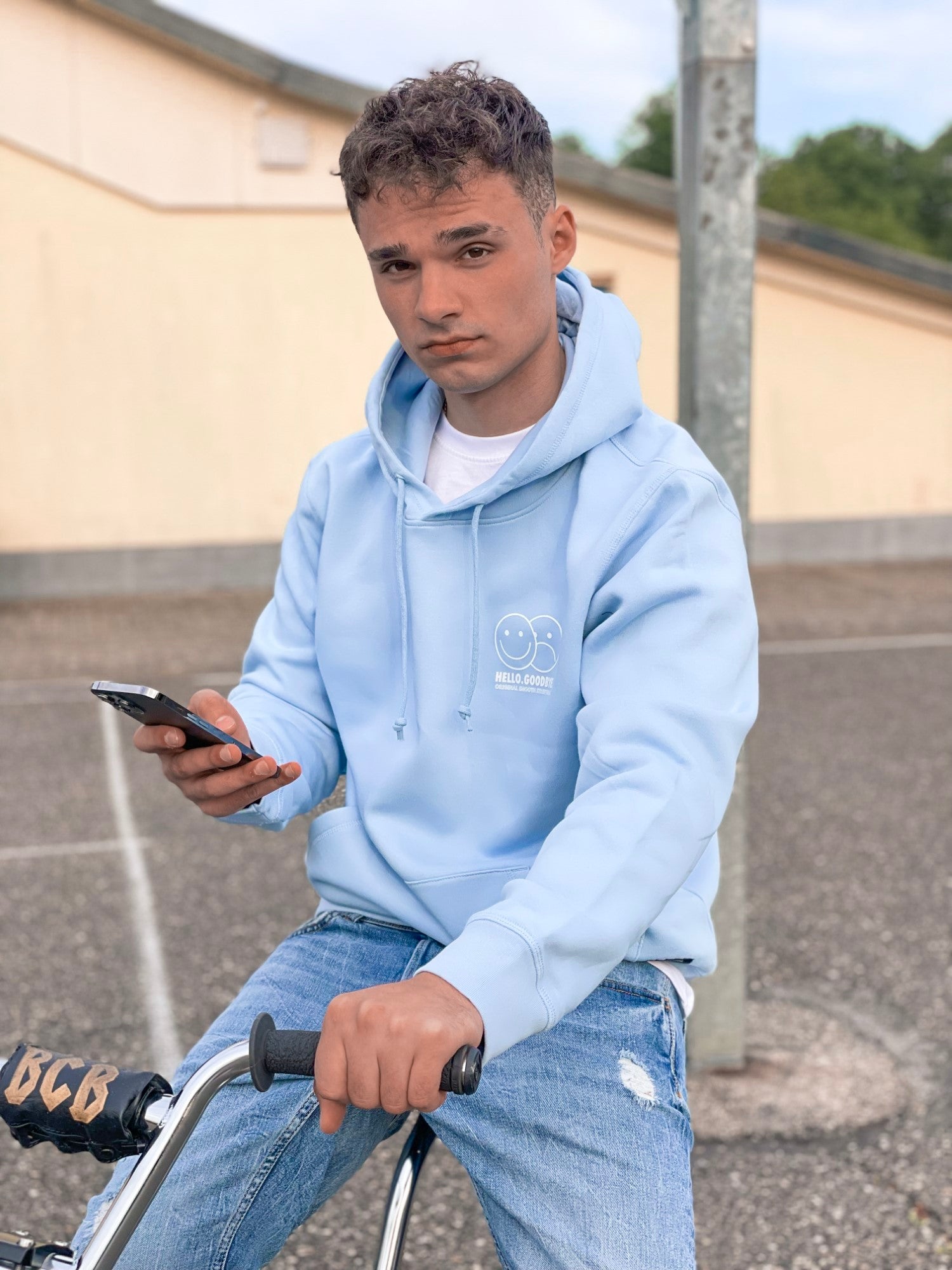 Sky Blue Hoodie / Smiles White Front+Back Men
