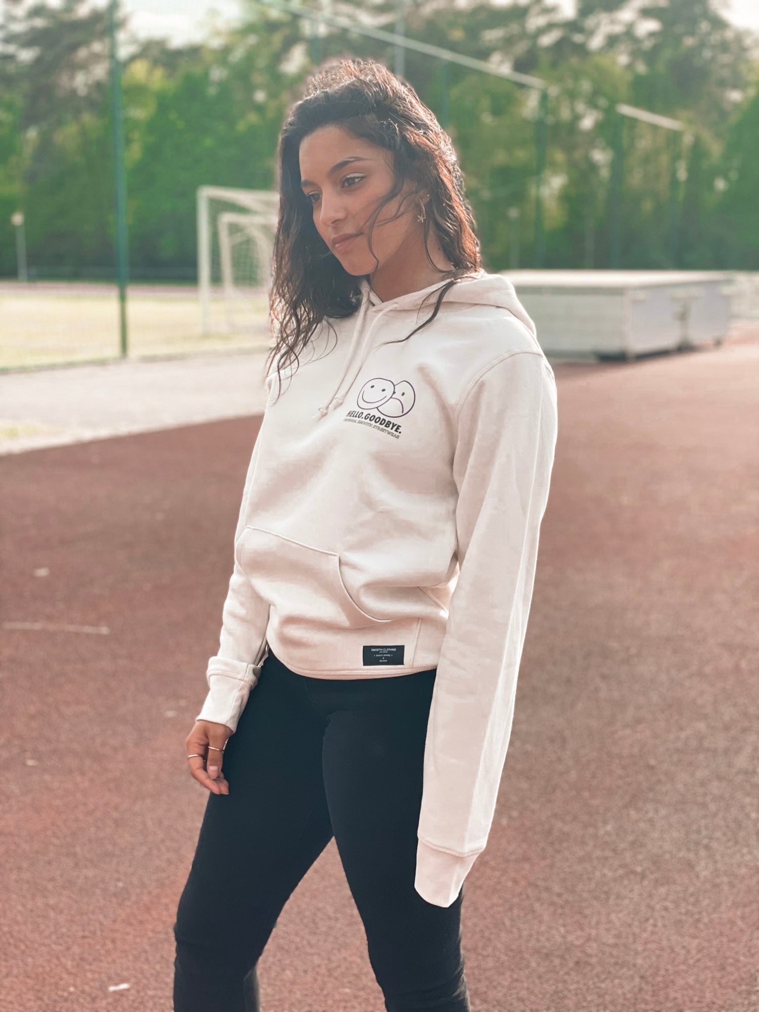 Vintage White Hoodie / Smiles Black Front Women
