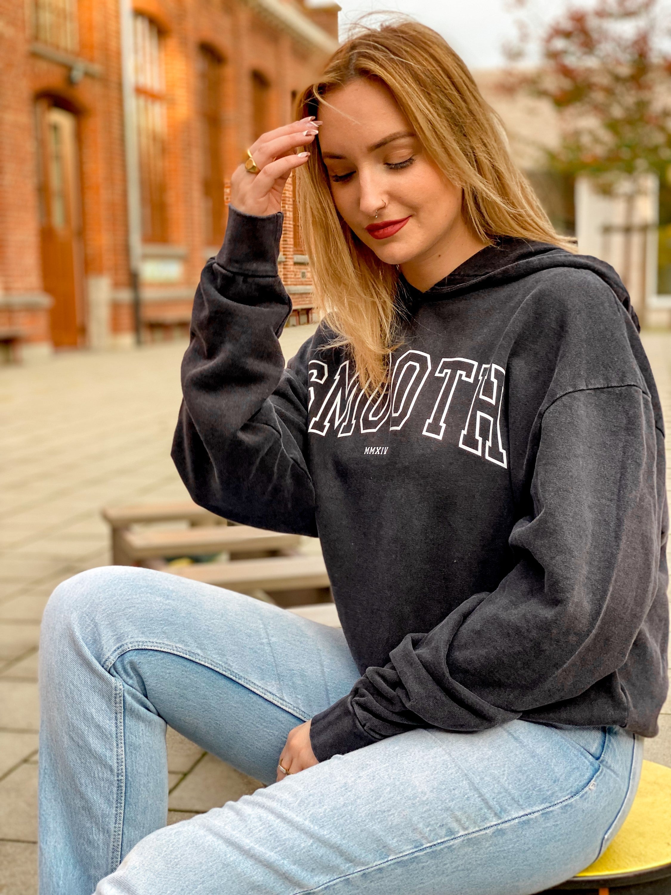 Oversized Acid Black Hoodie / College White Women