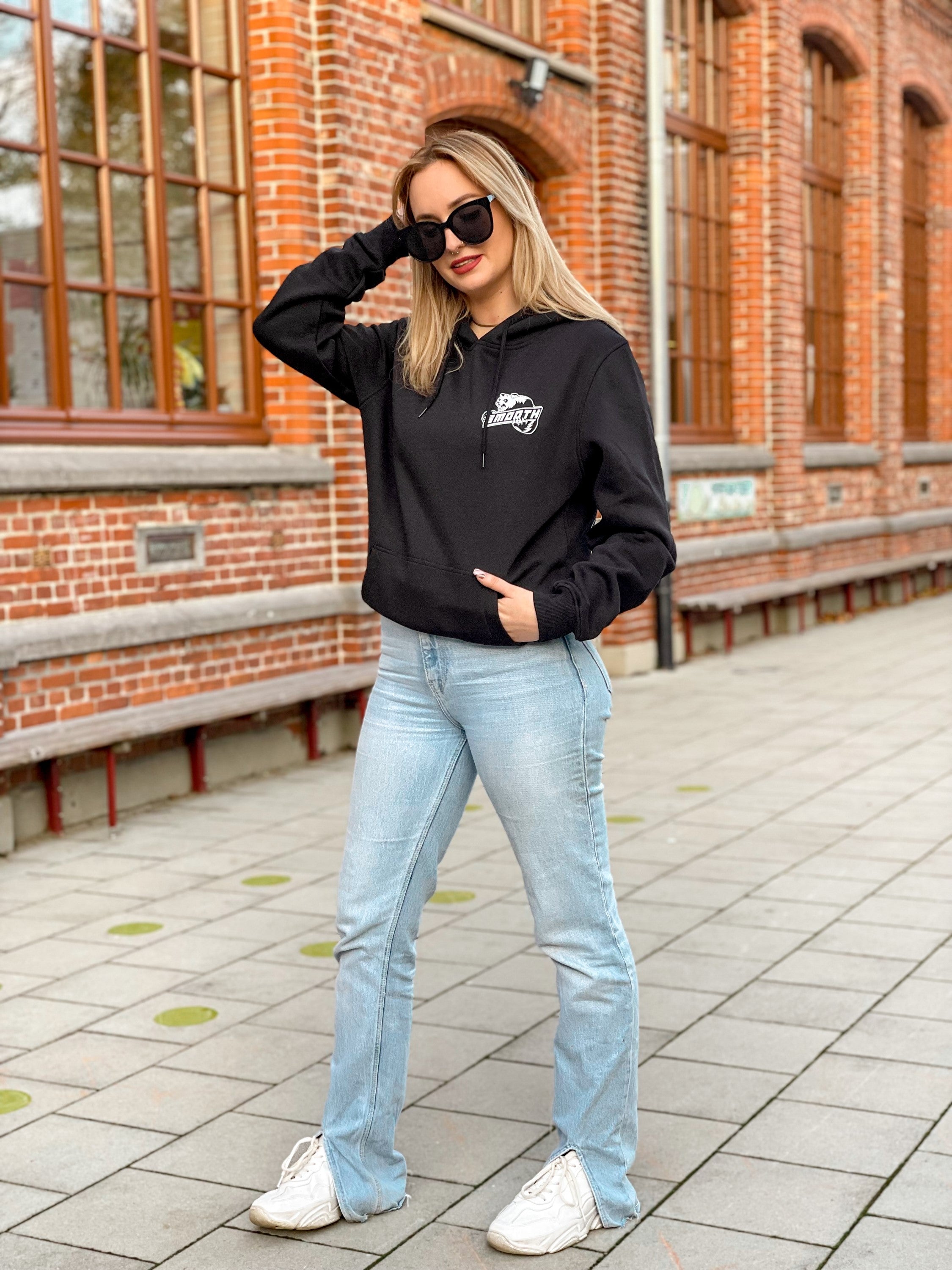 Black Hoodie / Bad Panda White Front+Back Women