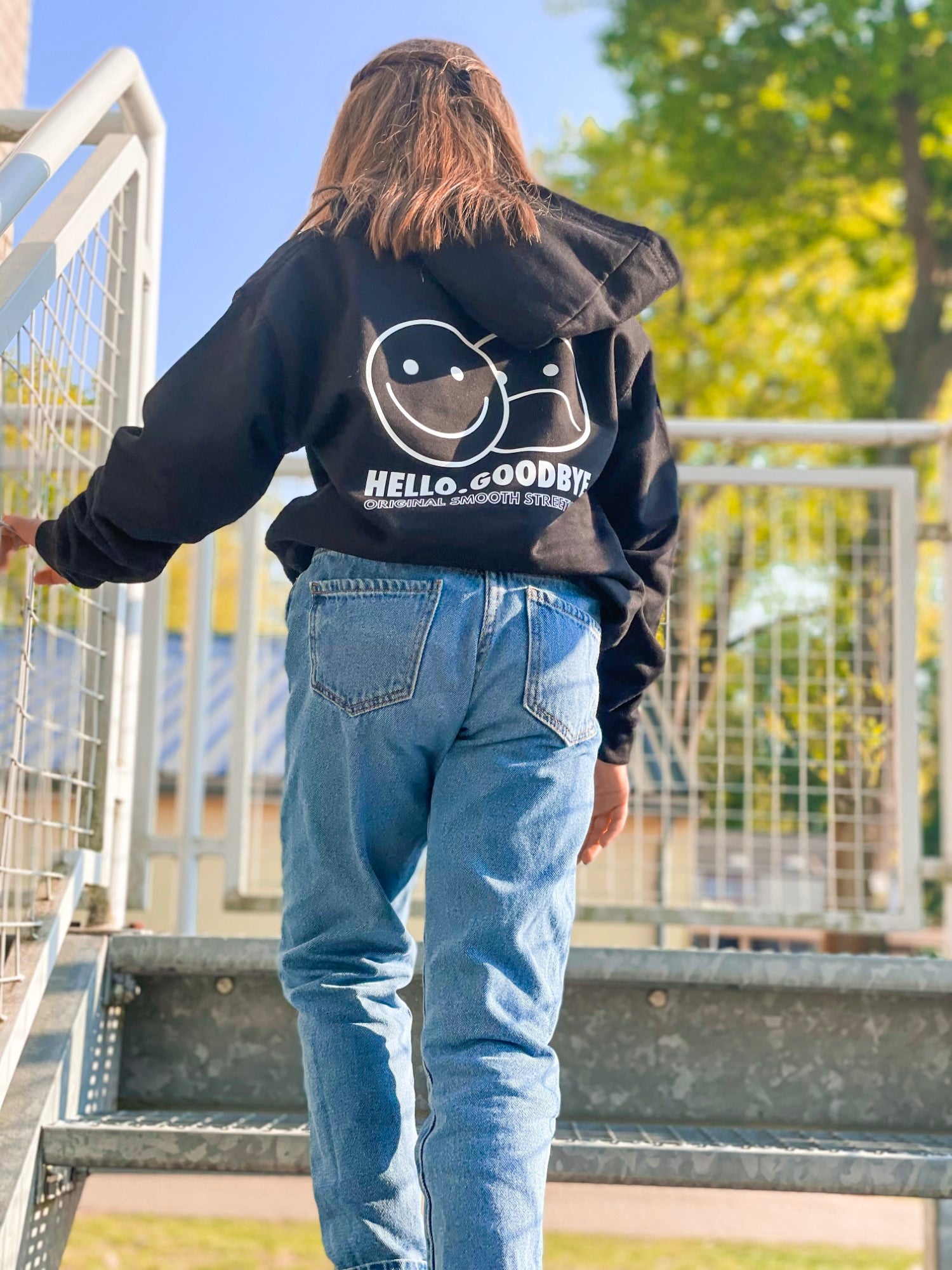 Black Kids Hoodie / Smiles White Front + Back Girls