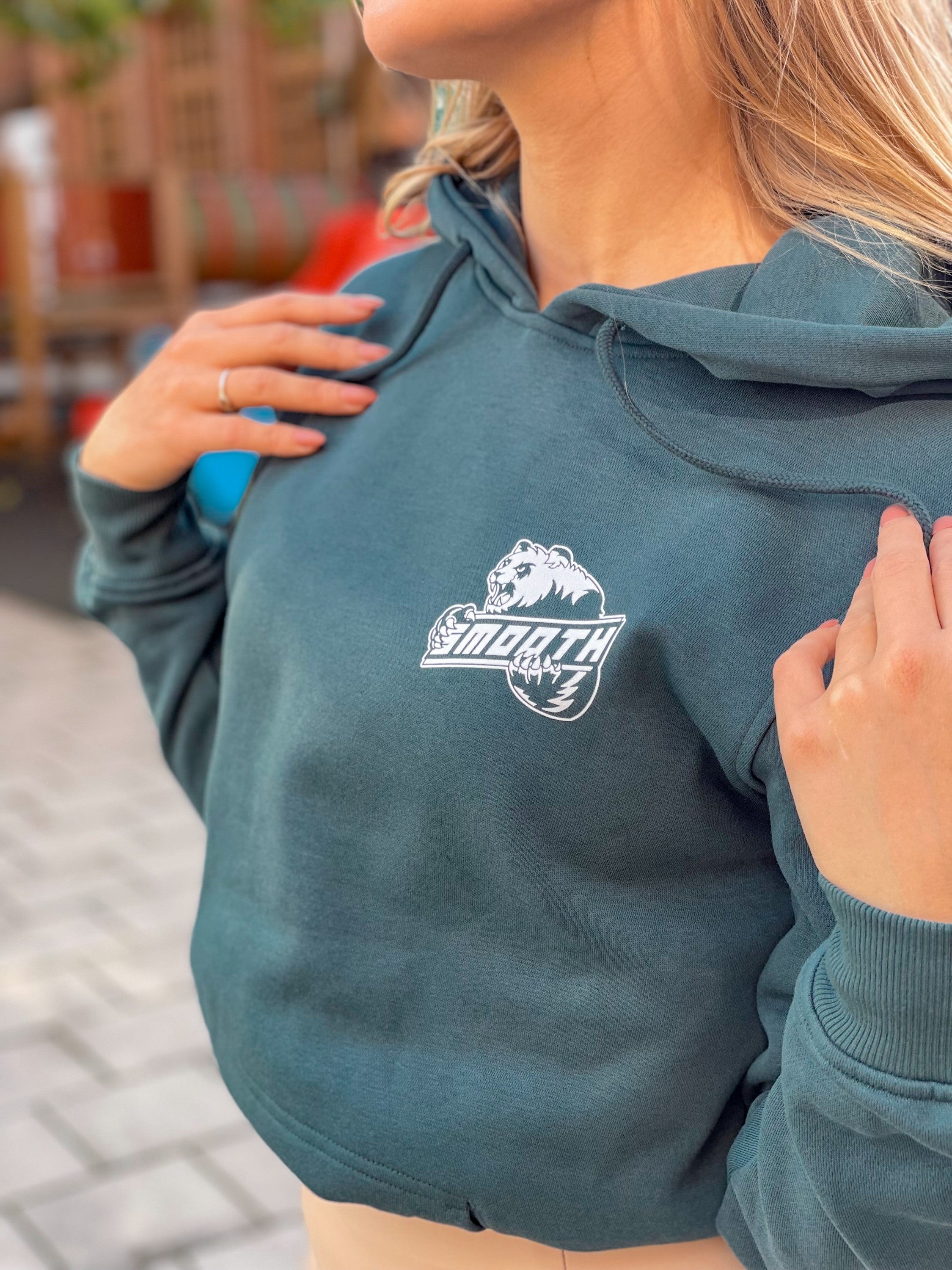 Bottle Green Hoodie / Bad Panda White Front+Back Women