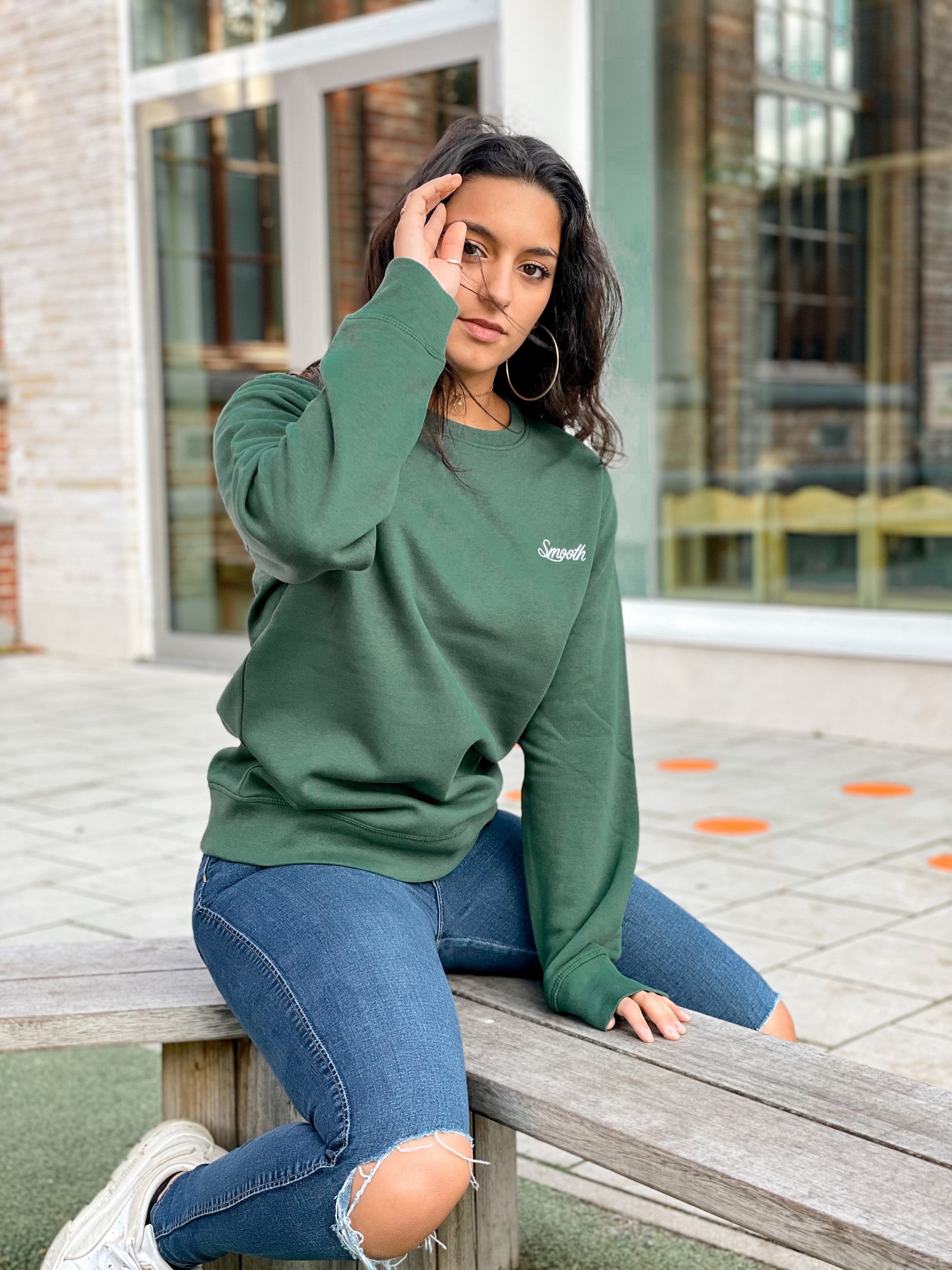 Bottle Green Crew / Originals Minimal White Women