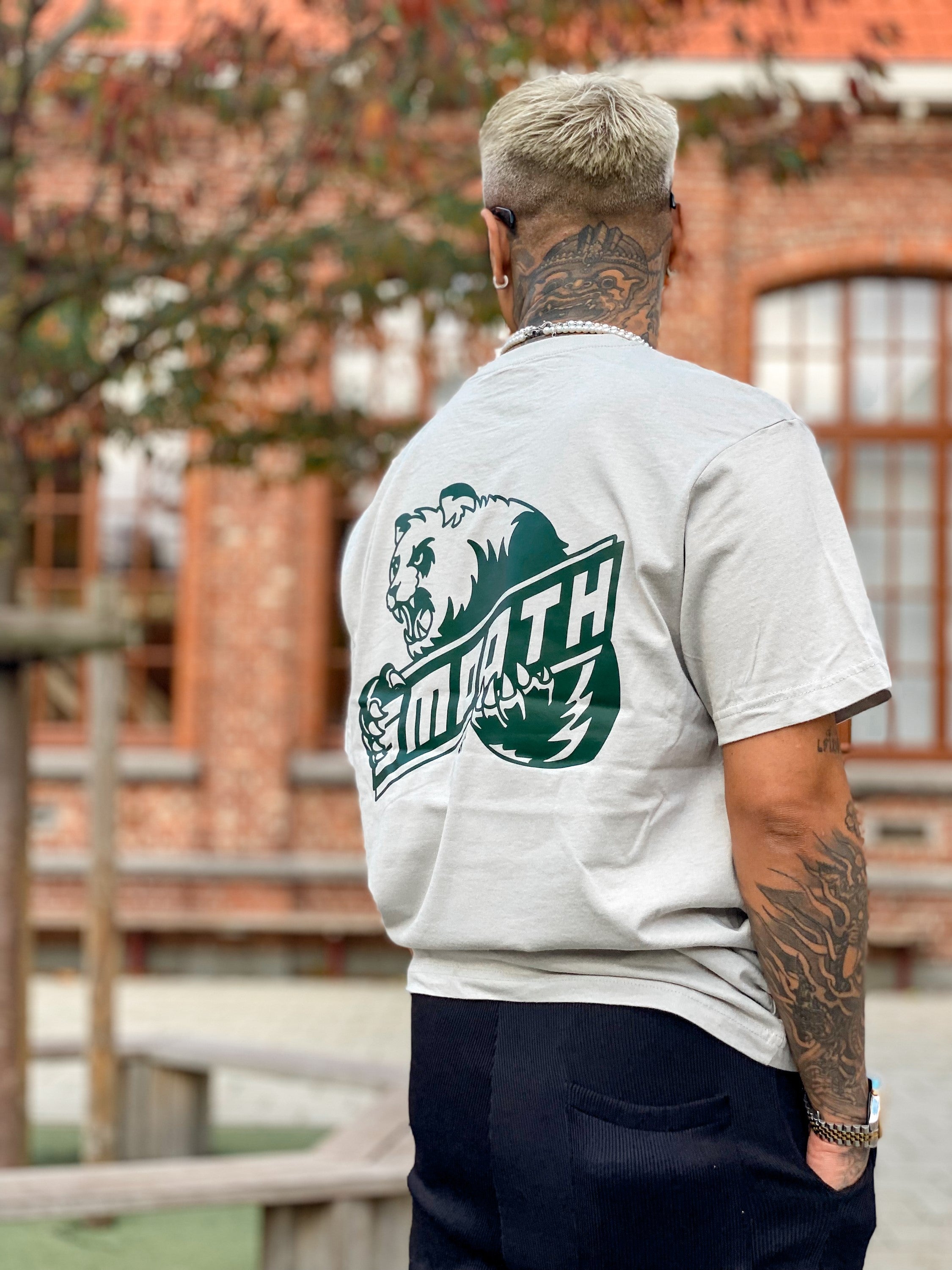 Soft Concrete T / Bad Panda Emerald Front+Back Men