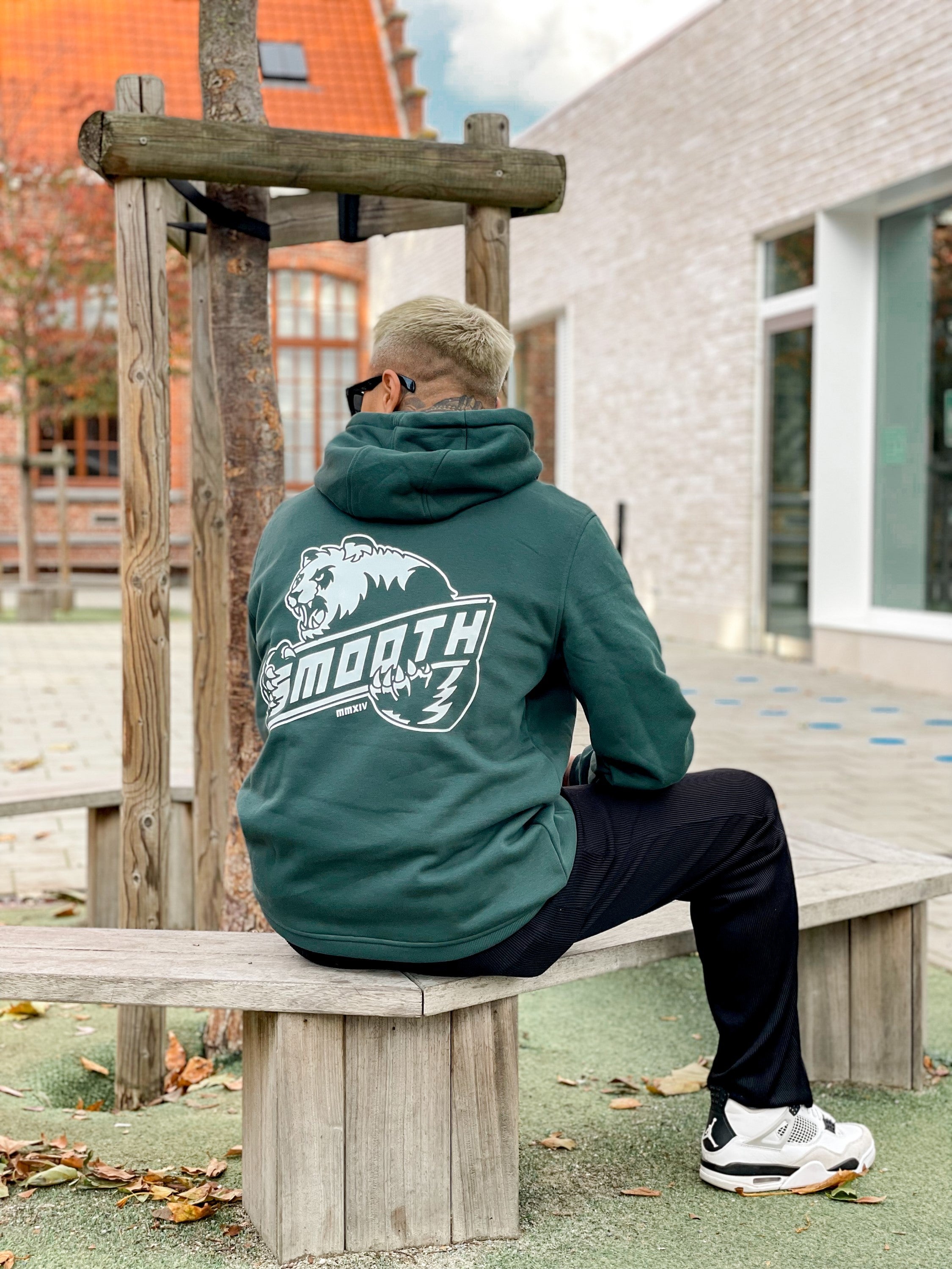Bottle Green Hoodie / Bad Panda White Front+Back Men