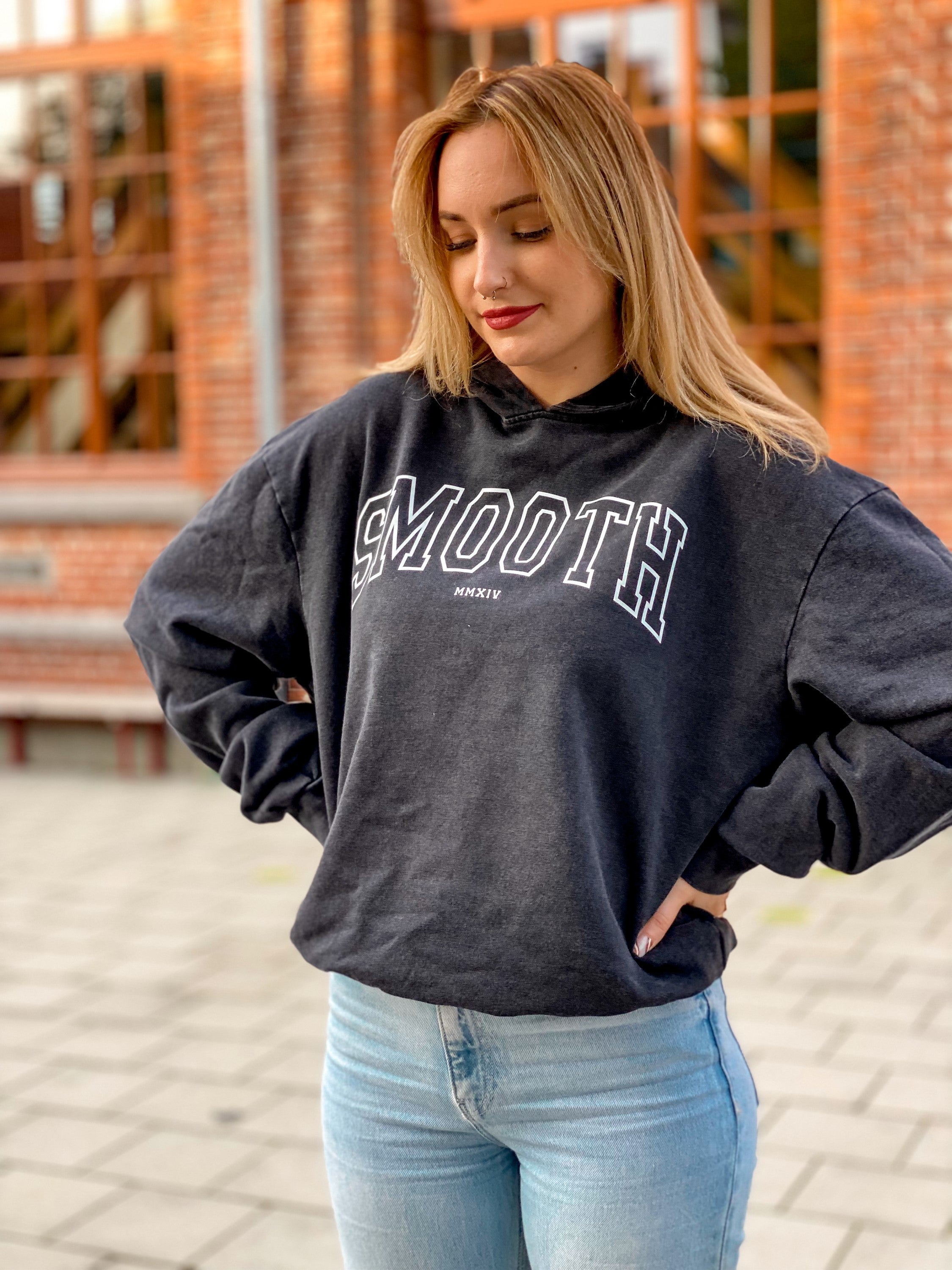 Oversized Acid Black Hoodie / College White Women