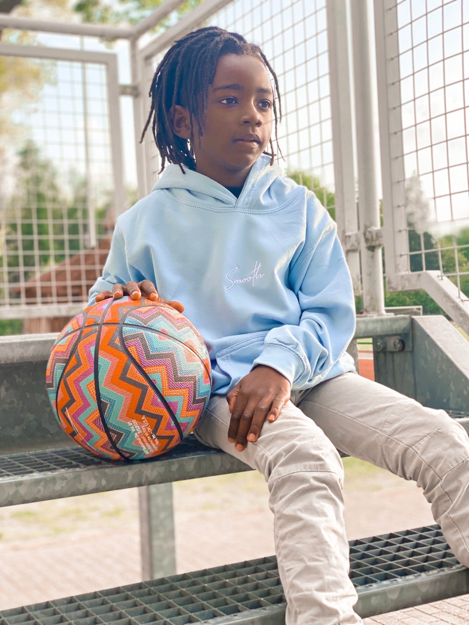 Sky Blue Kids Hoodie / Signature White Boys