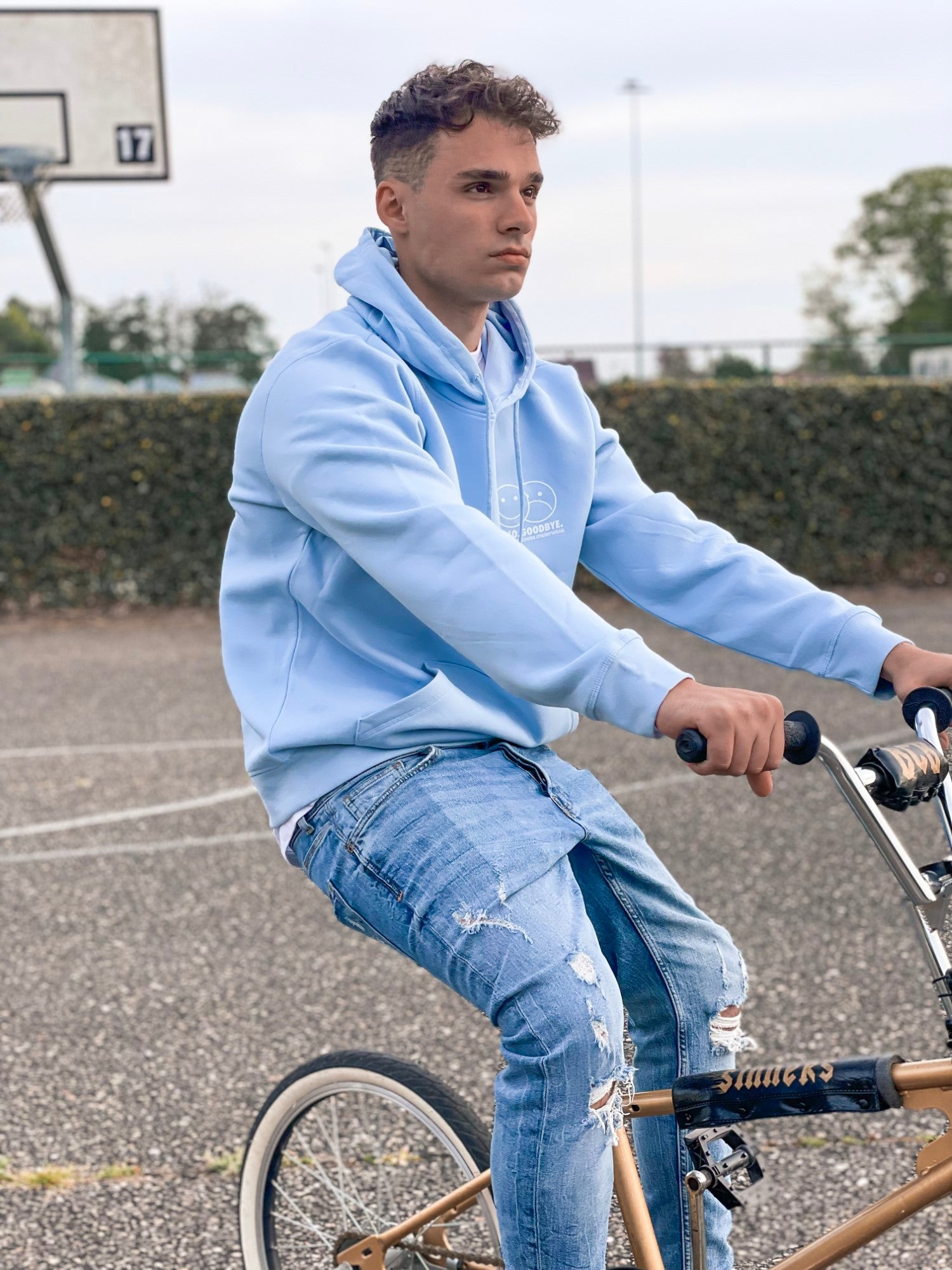 Sky Blue Hoodie / Smiles White Front+Back Men
