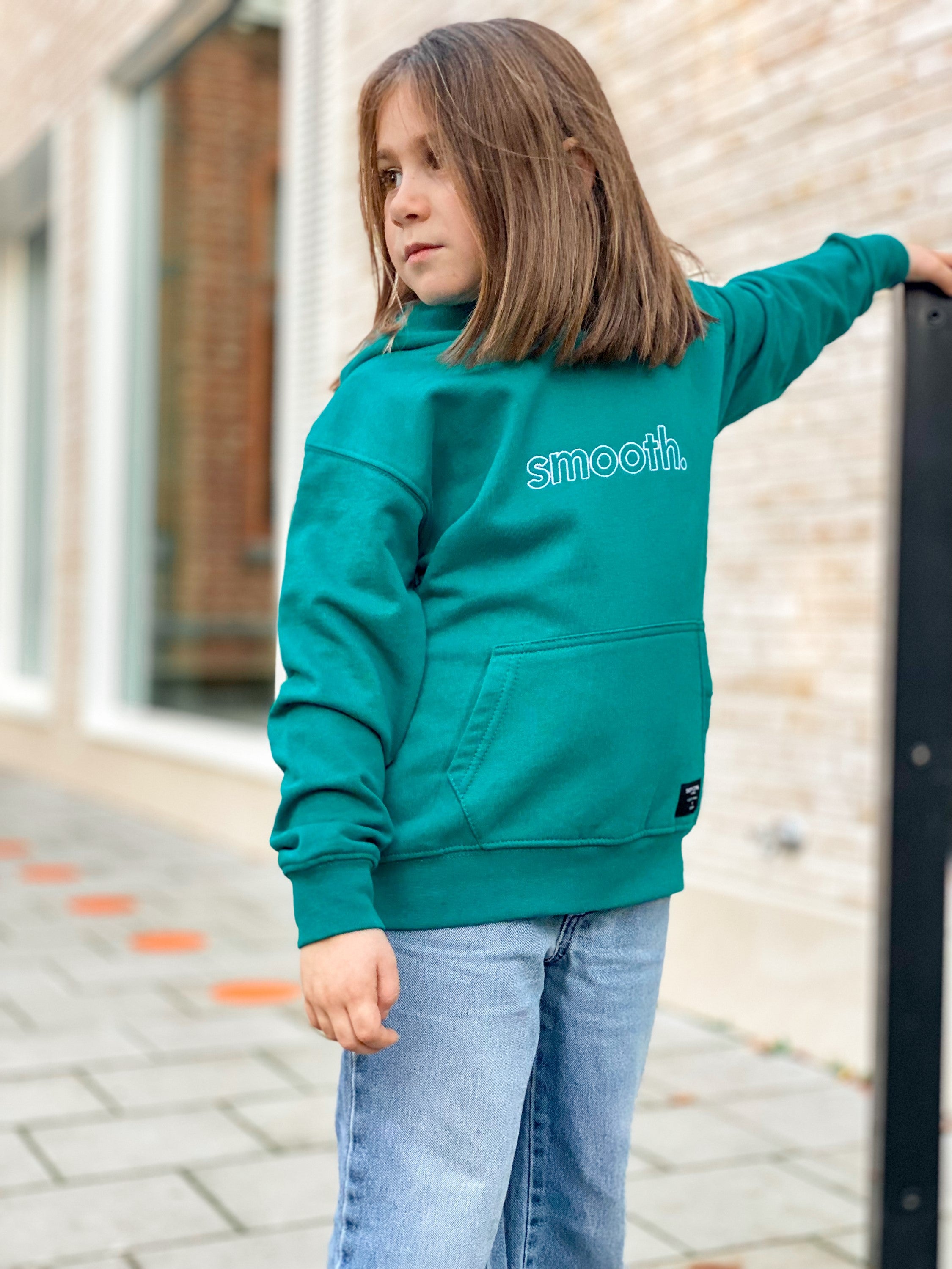 Bottle Green Kids Hoodie / Outlined White Girls