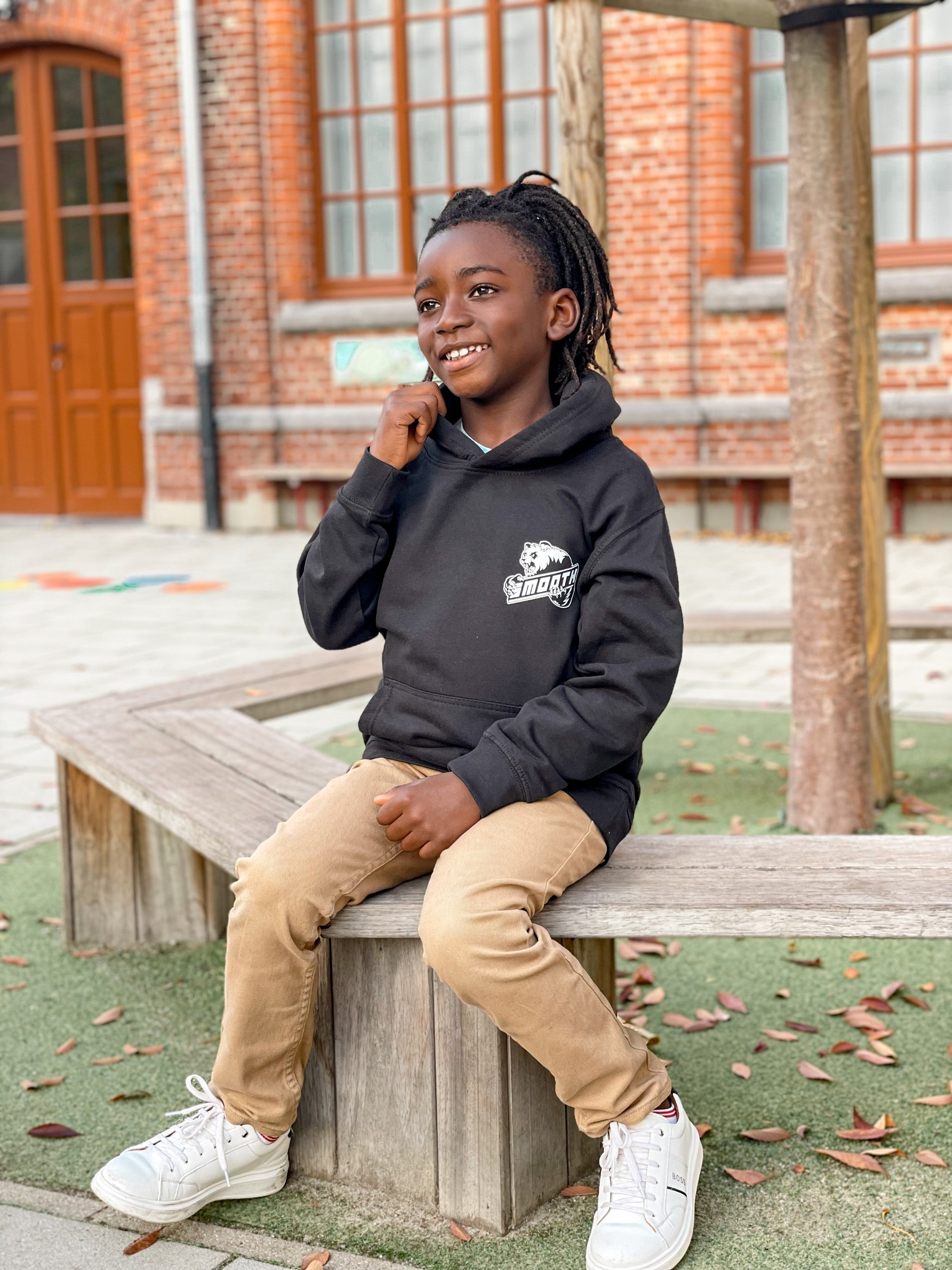 Black Kids Hoodie / Bad Panda White Front+Back Boys