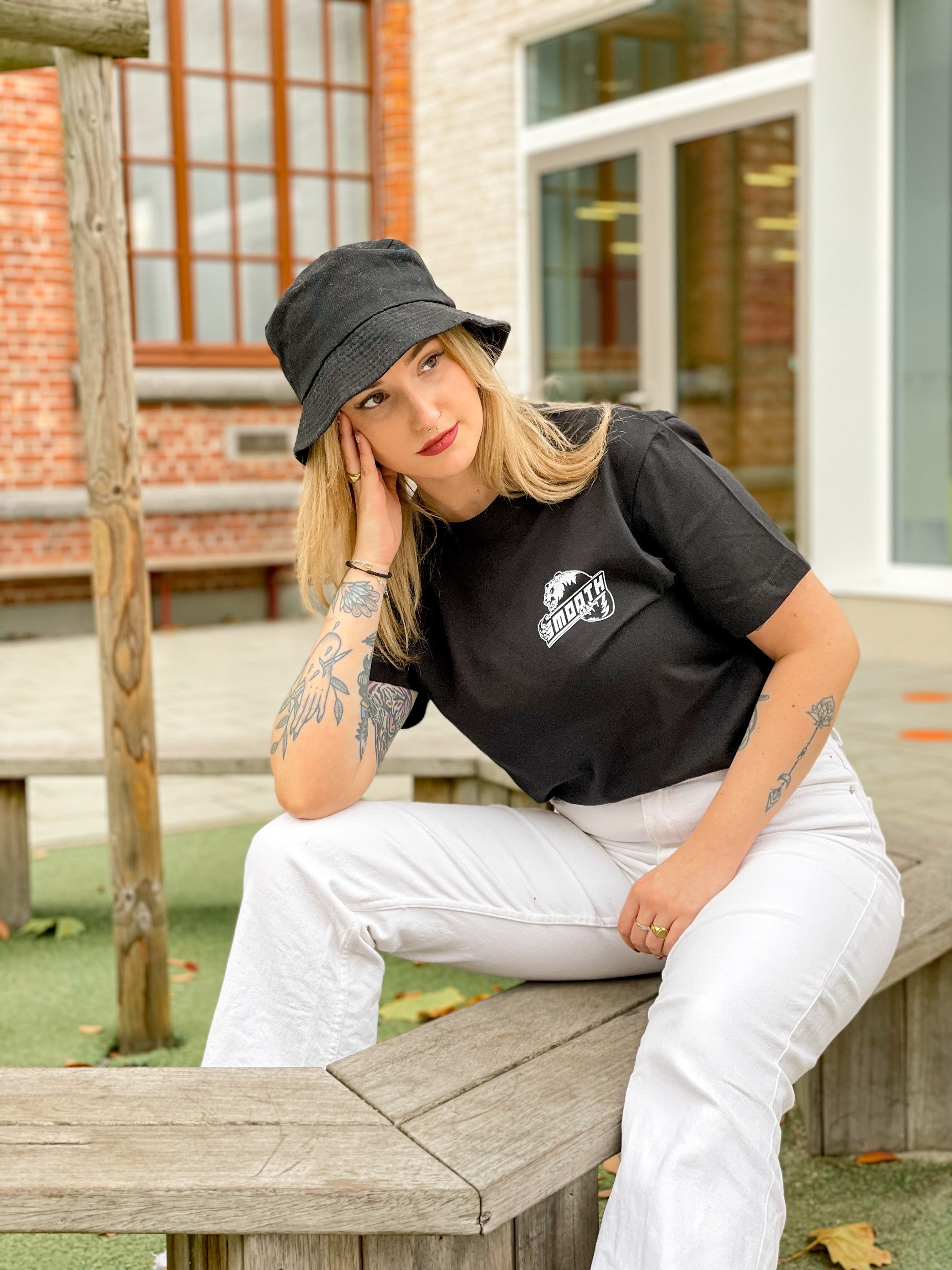 Black T / Bad Panda White Front+Back Women