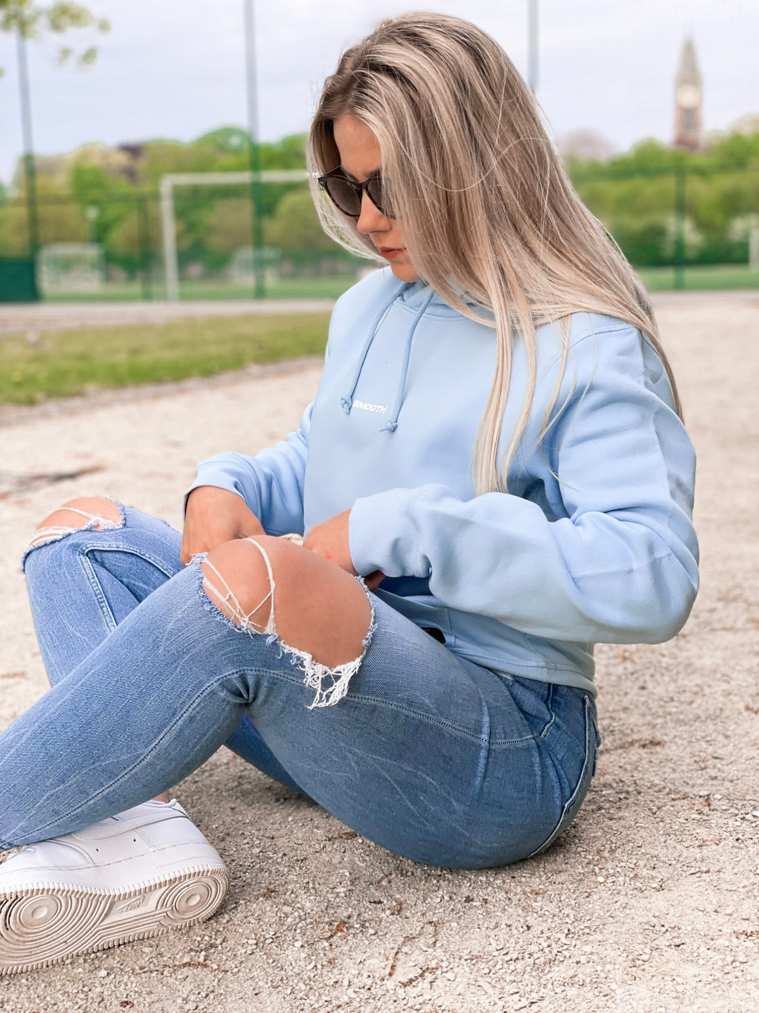 Sky Blue Hoodie / Warp White Women