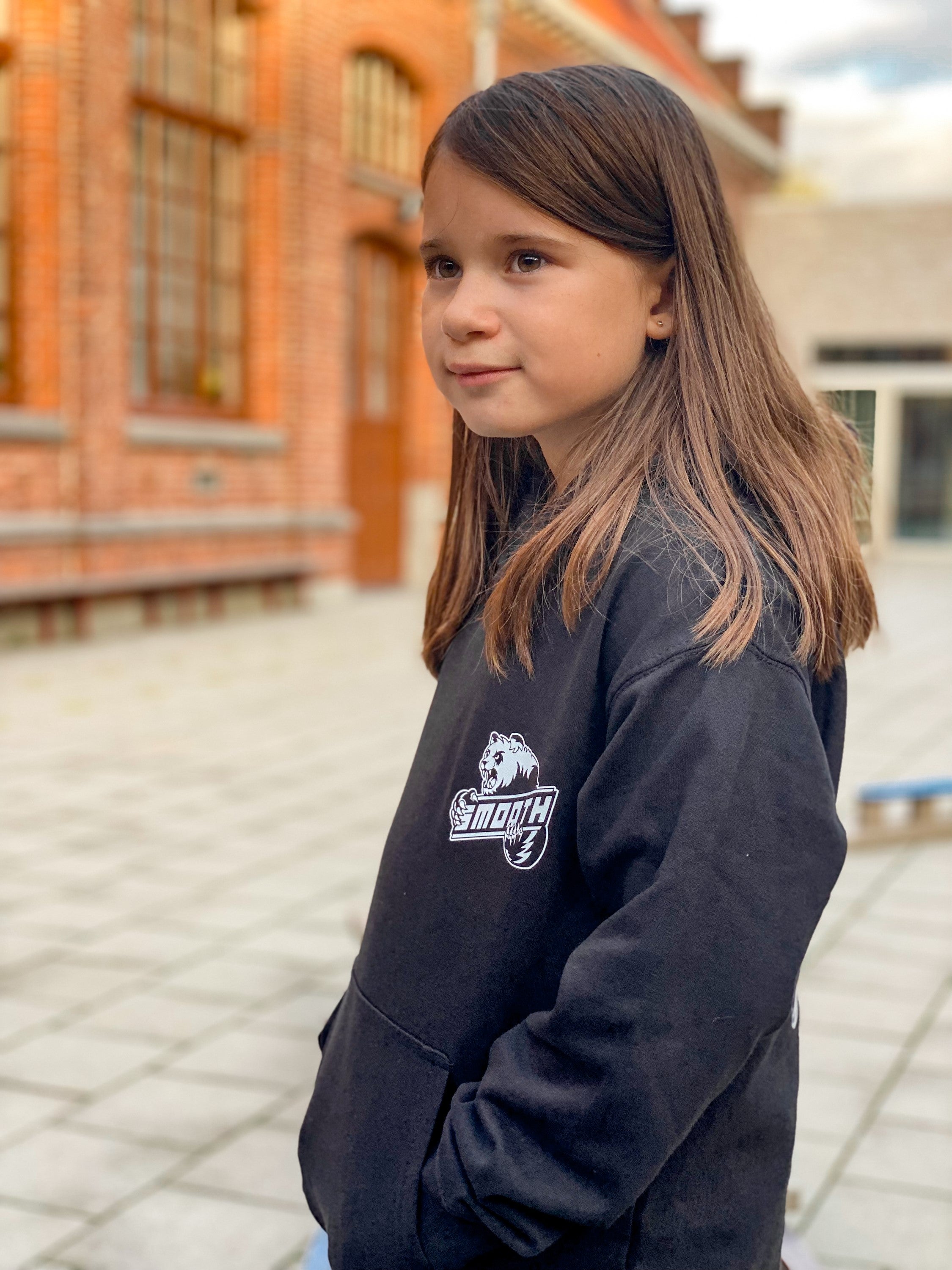 Black Kids Hoodie / Bad Panda White Front+Back Girls