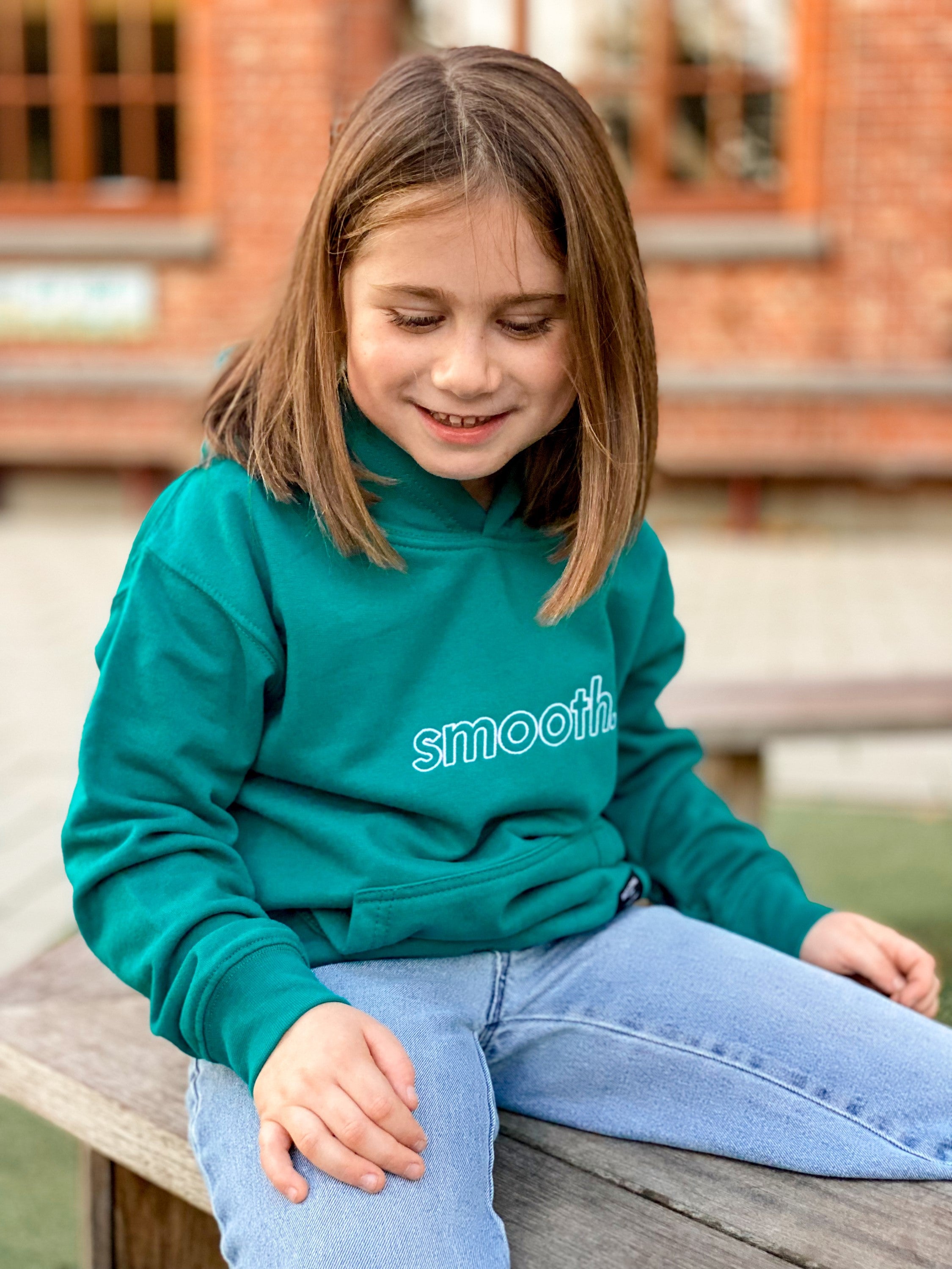 Bottle Green Kids Hoodie / Outlined White Girls